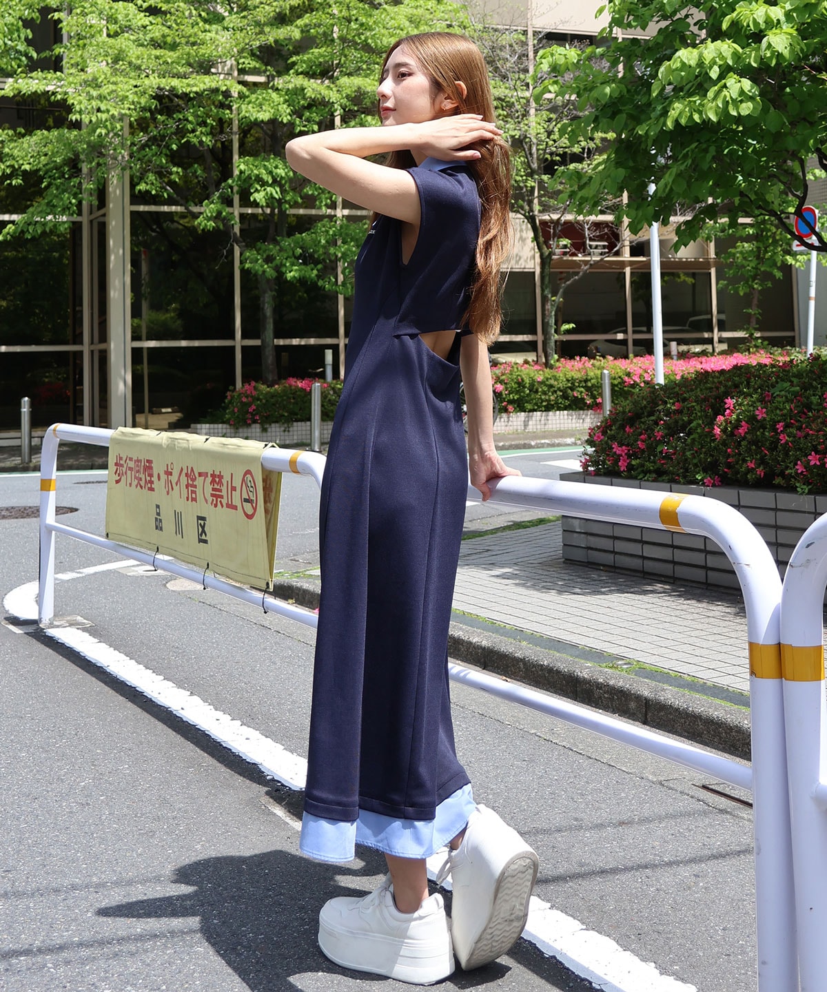 レイヤードフロントZIPバックカットフレアロングワンピース