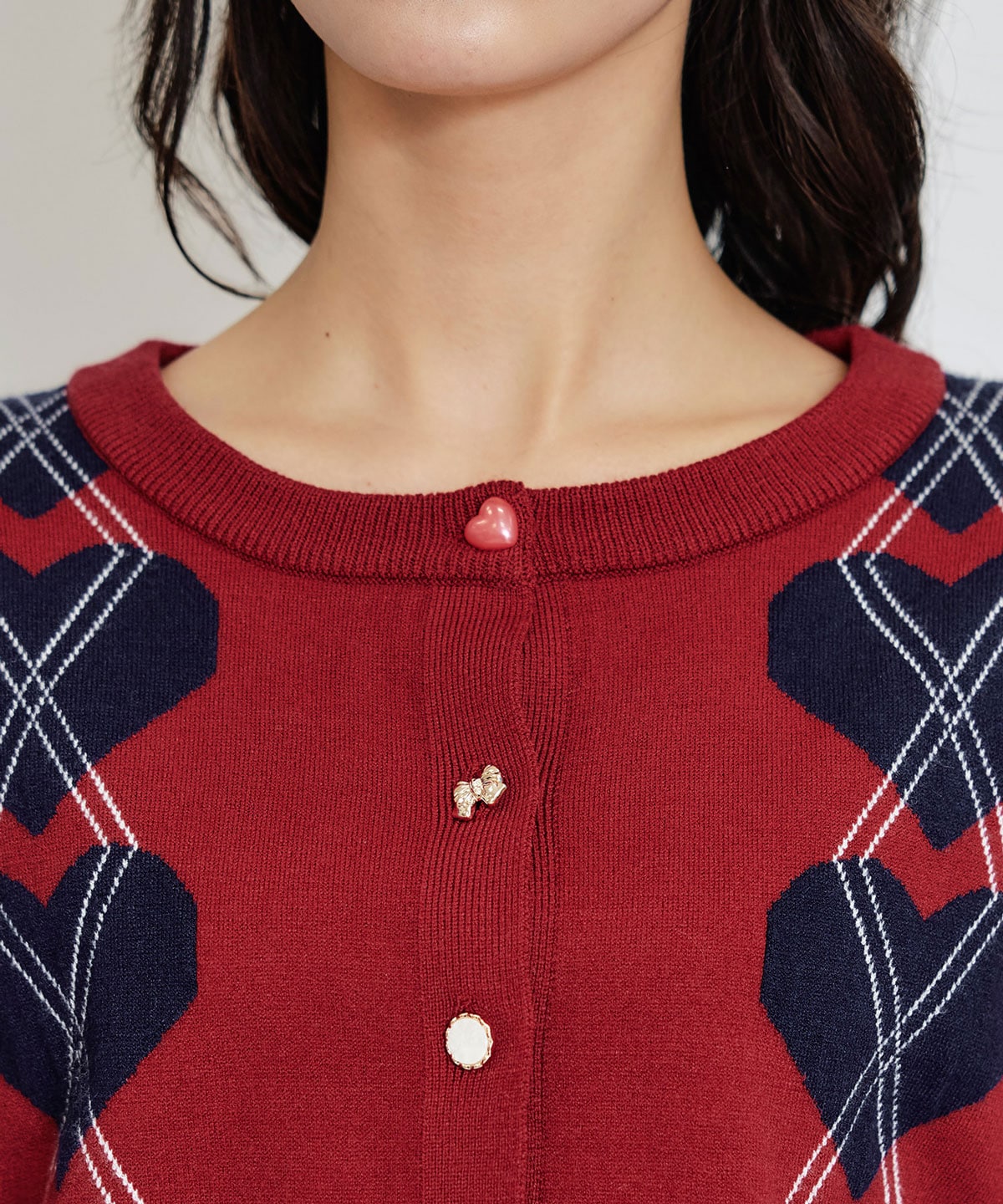 Love Me Heart アーガイルニットカーディガン