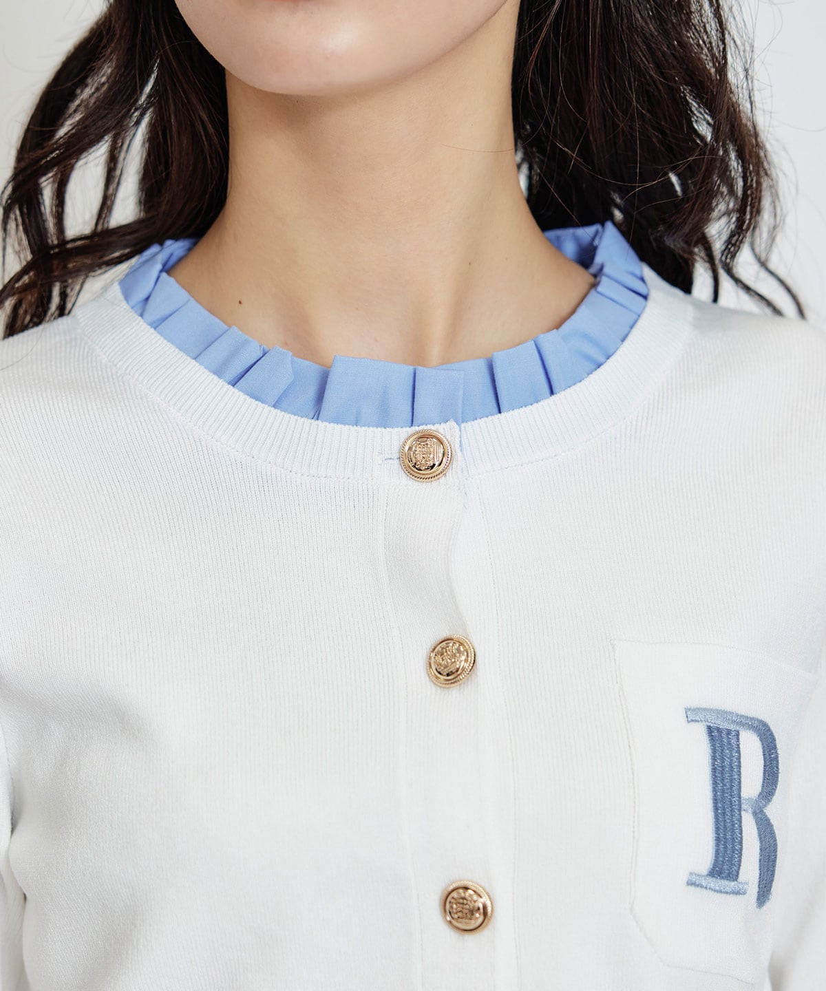 Rフリルレイヤードニットカーディガン