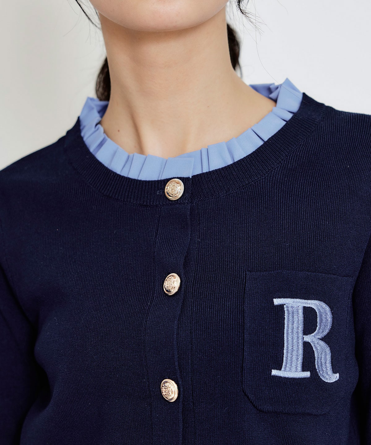 Rフリルレイヤードニットカーディガン