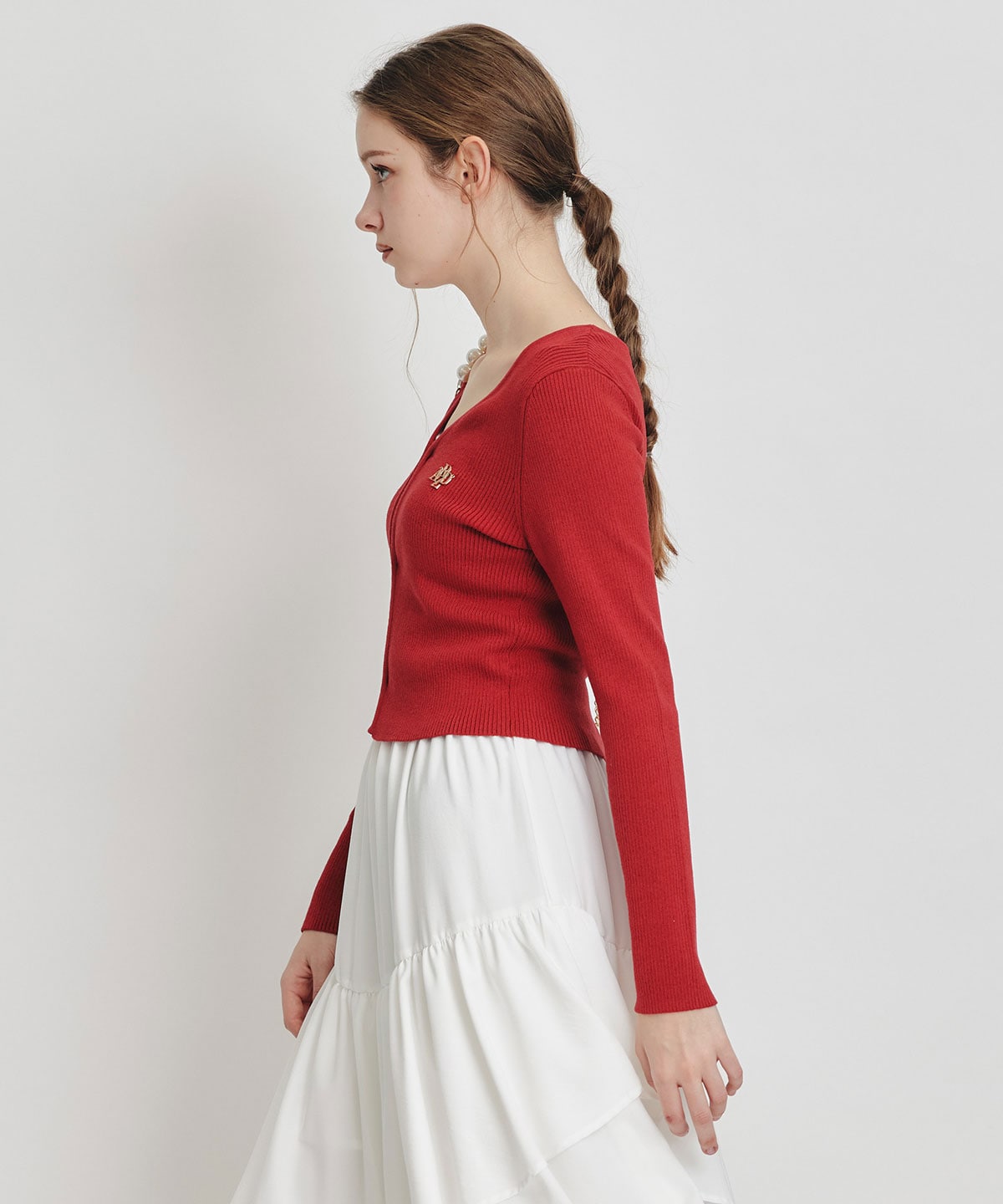 ロゴプレートリブニットカーディガン