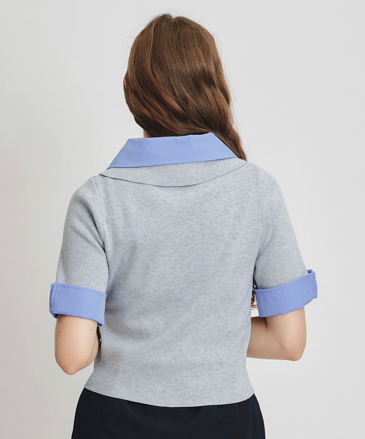 ダブルカラーハーフスリーブニットプルオーバー