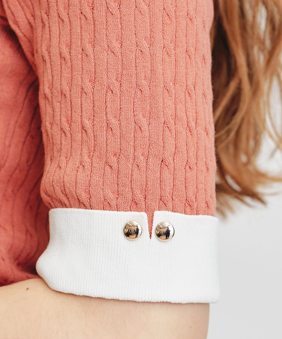 ケーブルリボンタイハーフスリーブニットプルオーバー