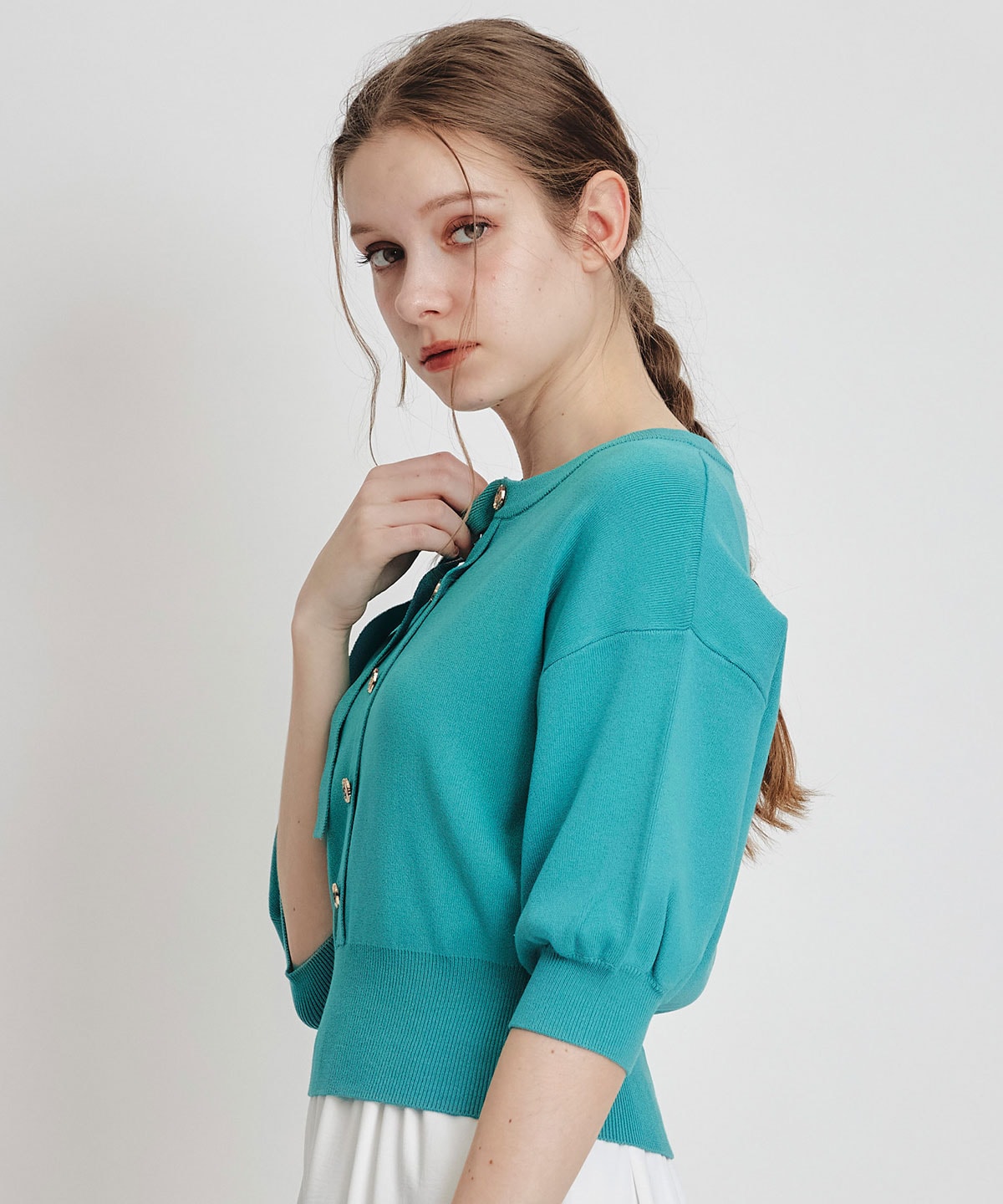 アシメカットデザインハーフスリーブニットプルオーバー