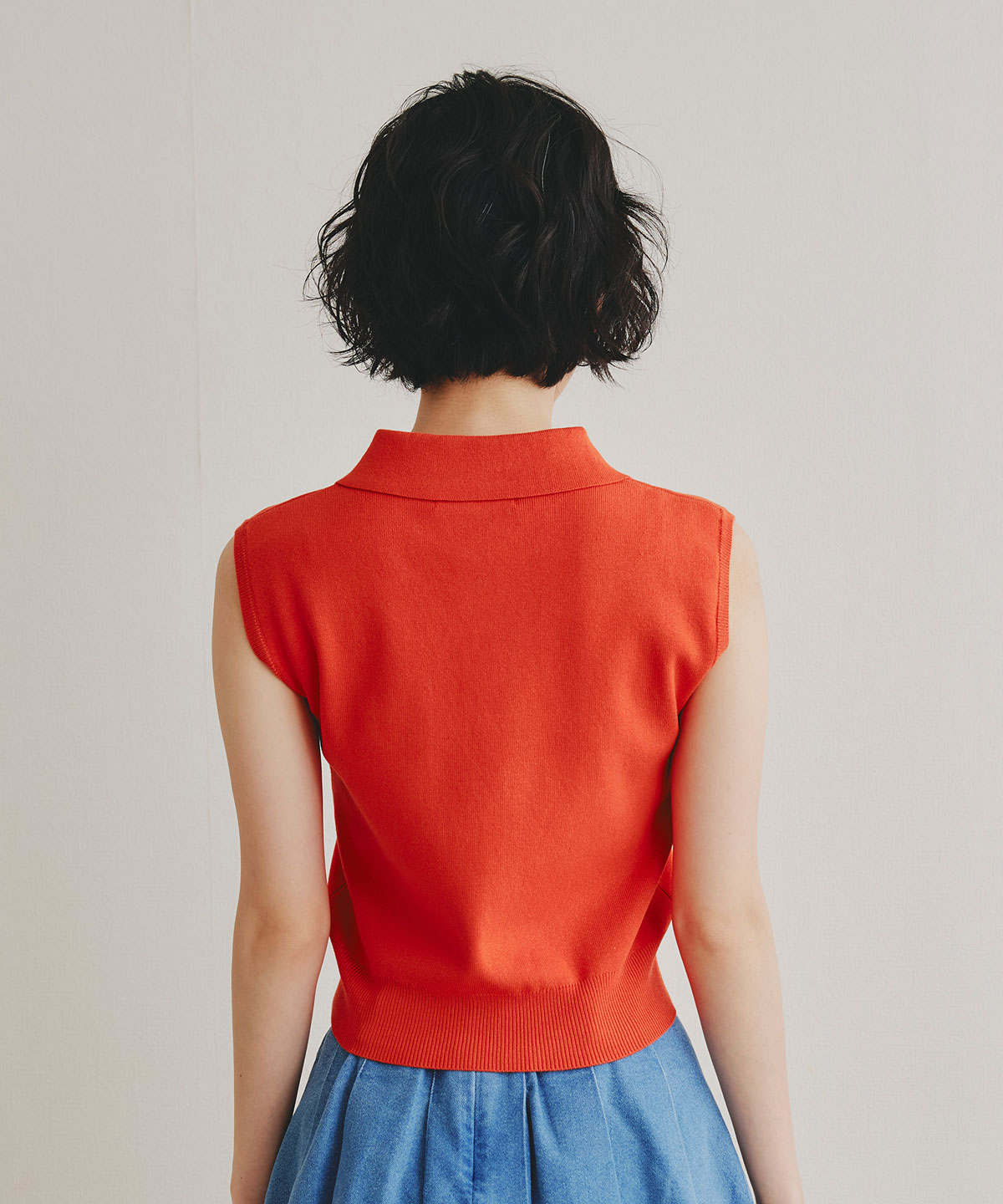 Azelyポロニットノースリーブプルオーバー