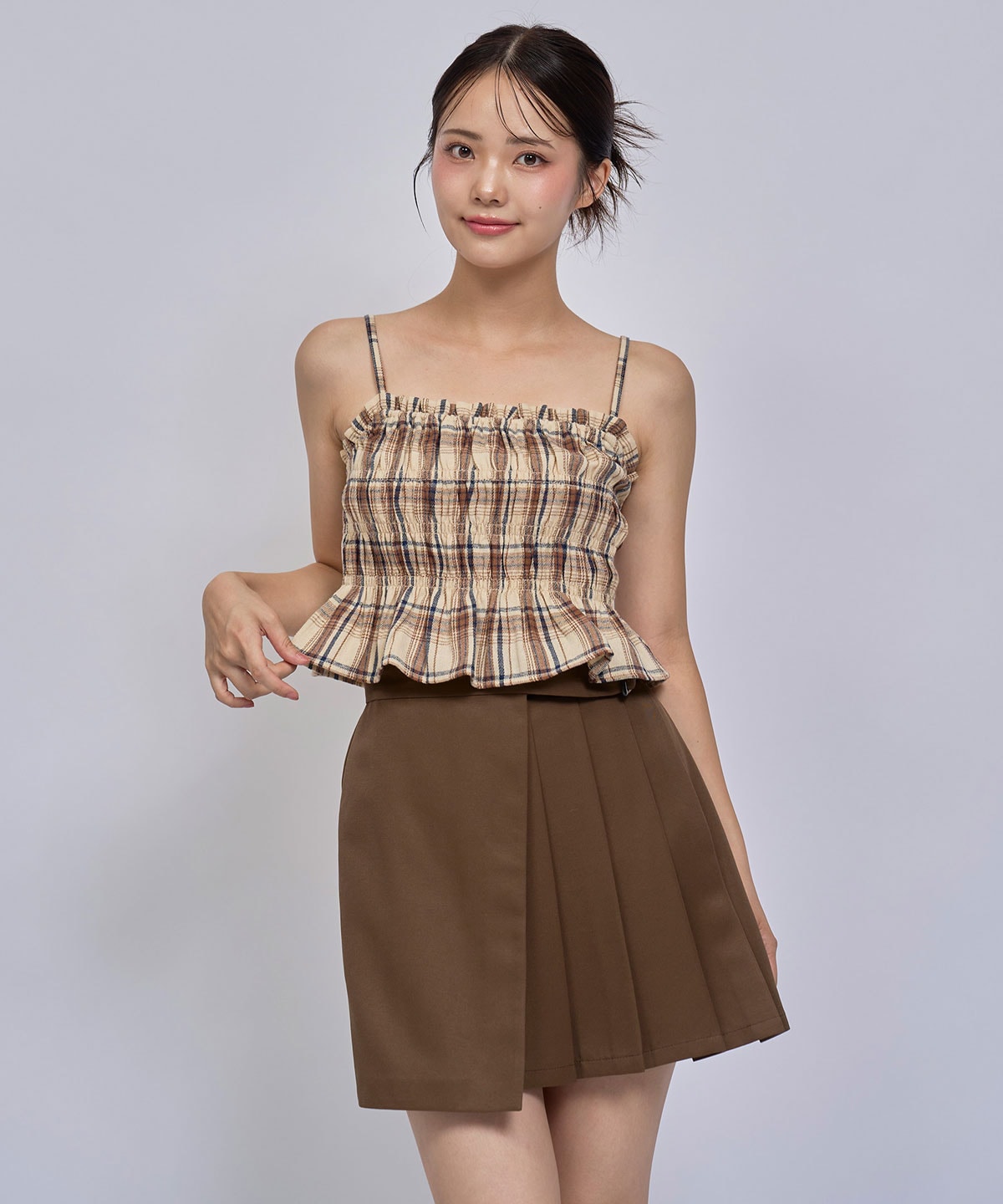 【=LOVE 大場花菜さん着用】チェックビスチェ×シャツセット