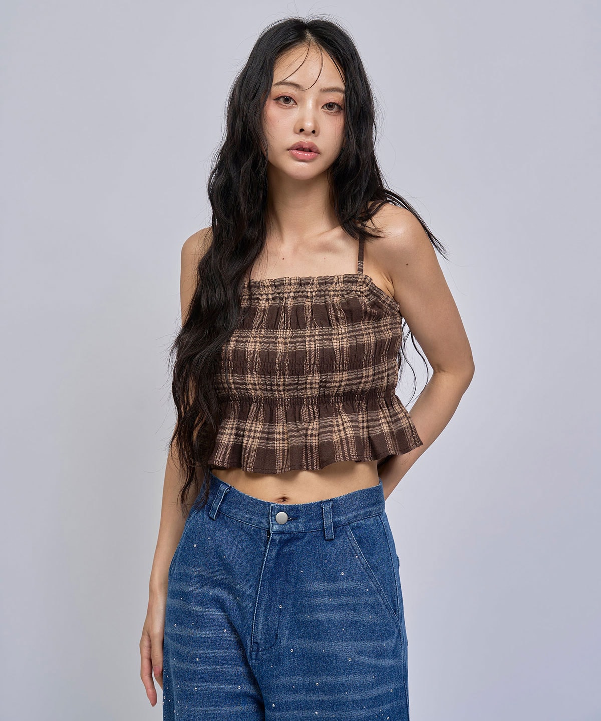 【=LOVE 大場花菜さん着用】チェックビスチェ×シャツセット