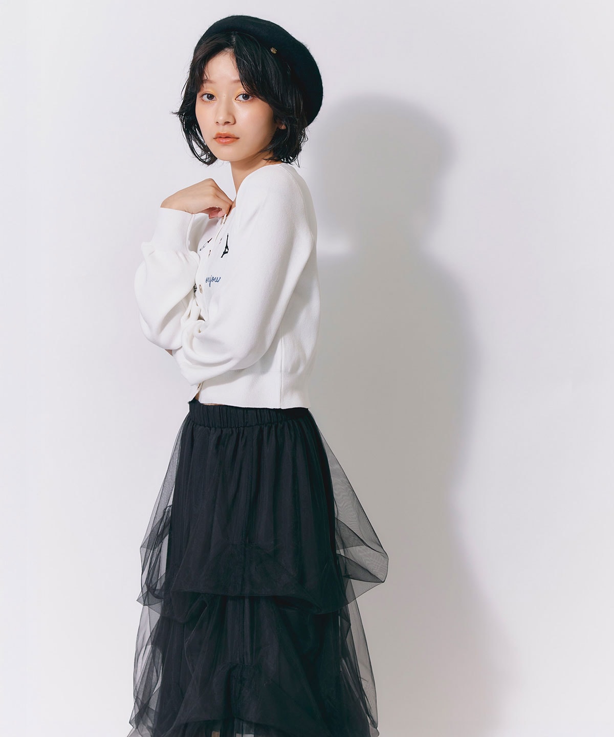タックバルーンボリュームチュールロングスカート