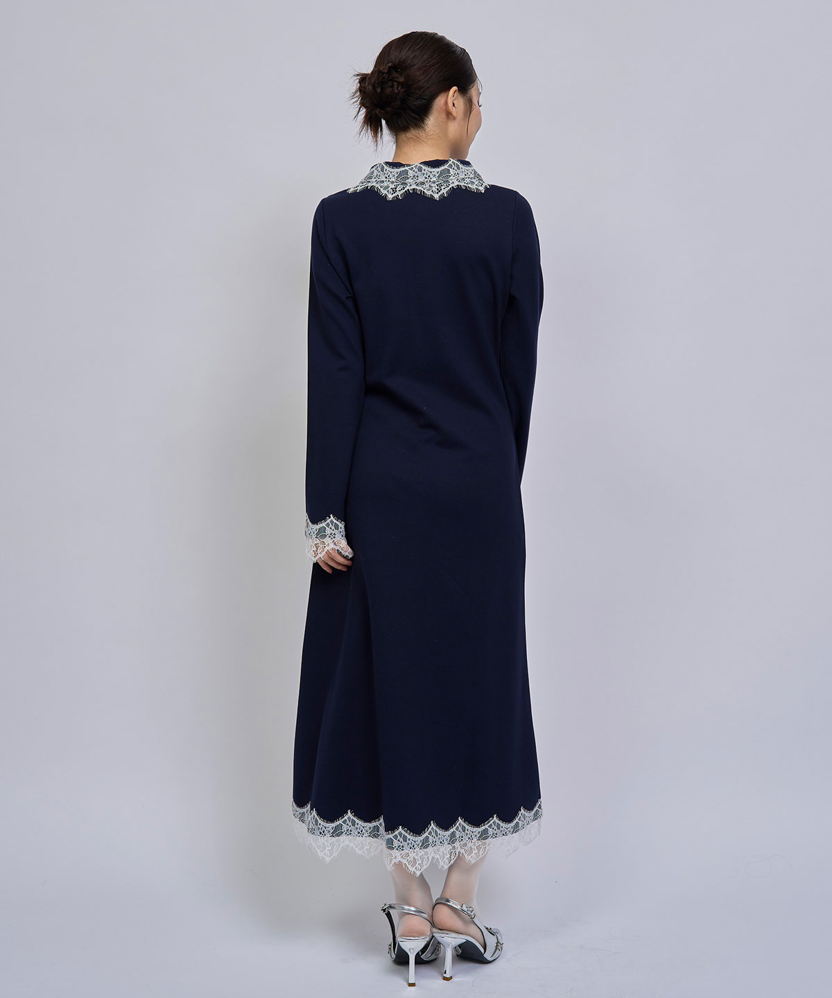 レーストリムハーフZIPポロカットロングワンピース