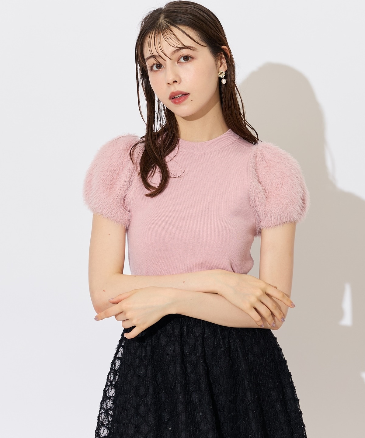 ふわふわフェザースリーブラメニットプルオーバー