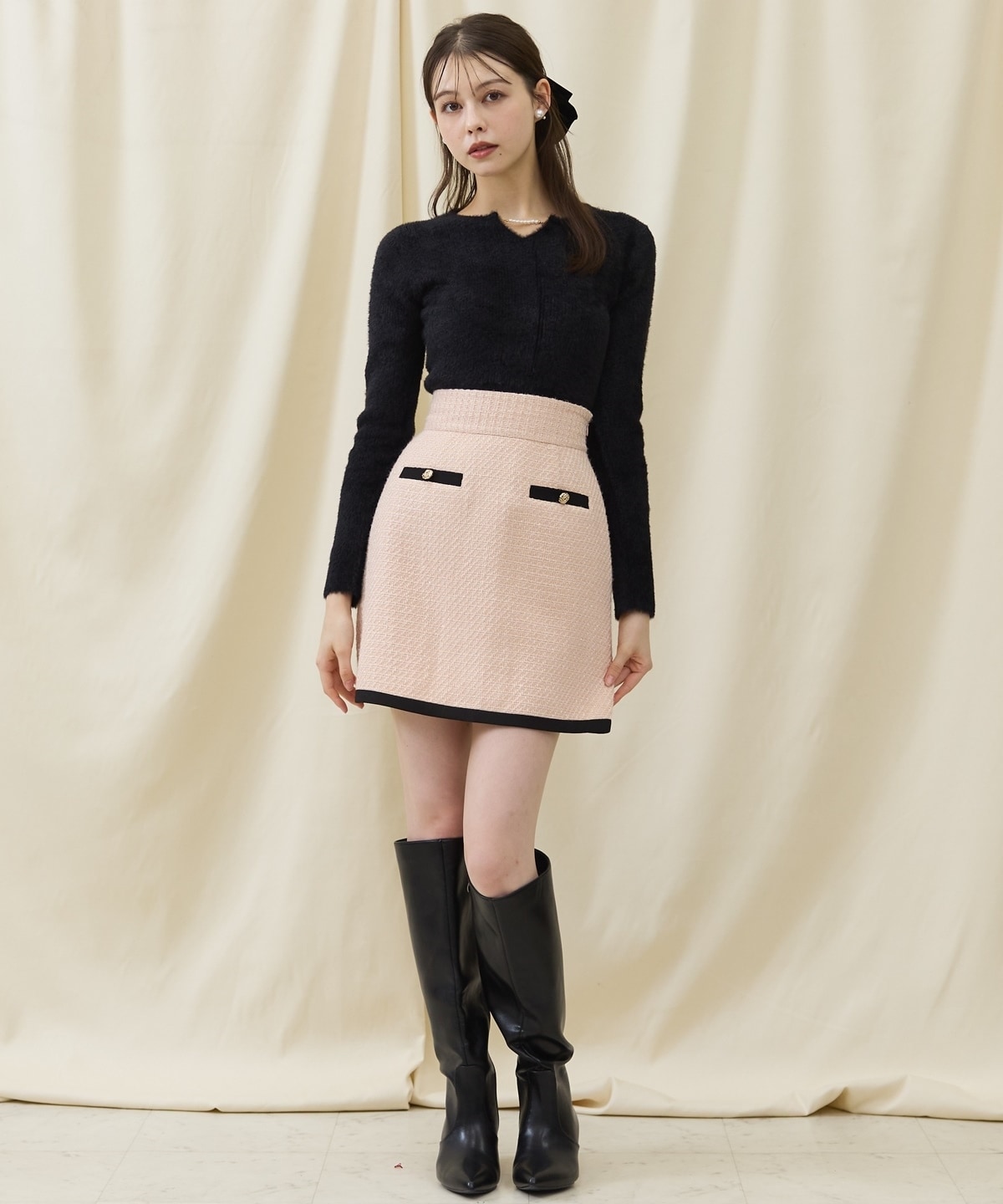 ラメツイードバイカラーミニスカート