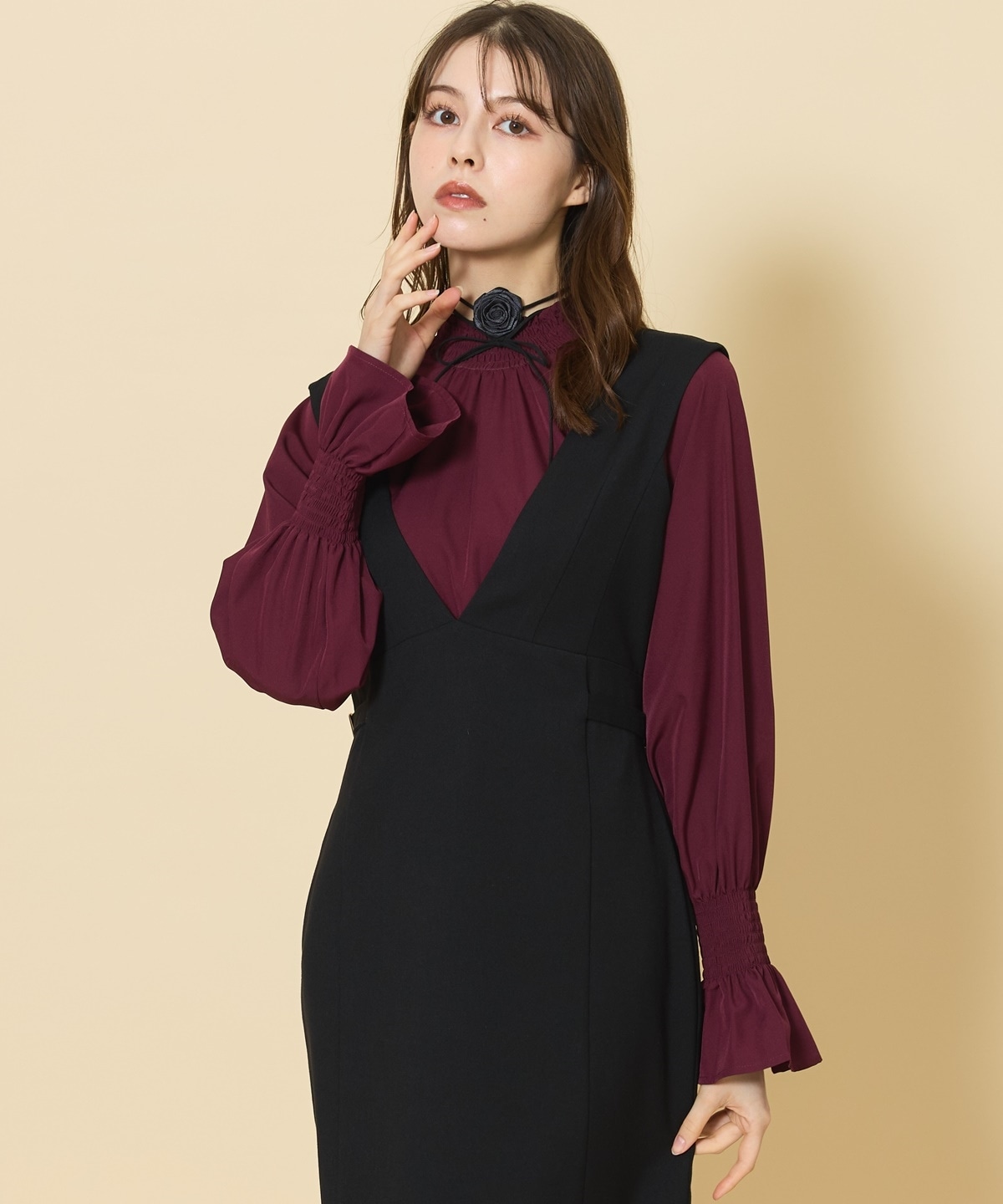 サイドビットＶネックジャンパースカート