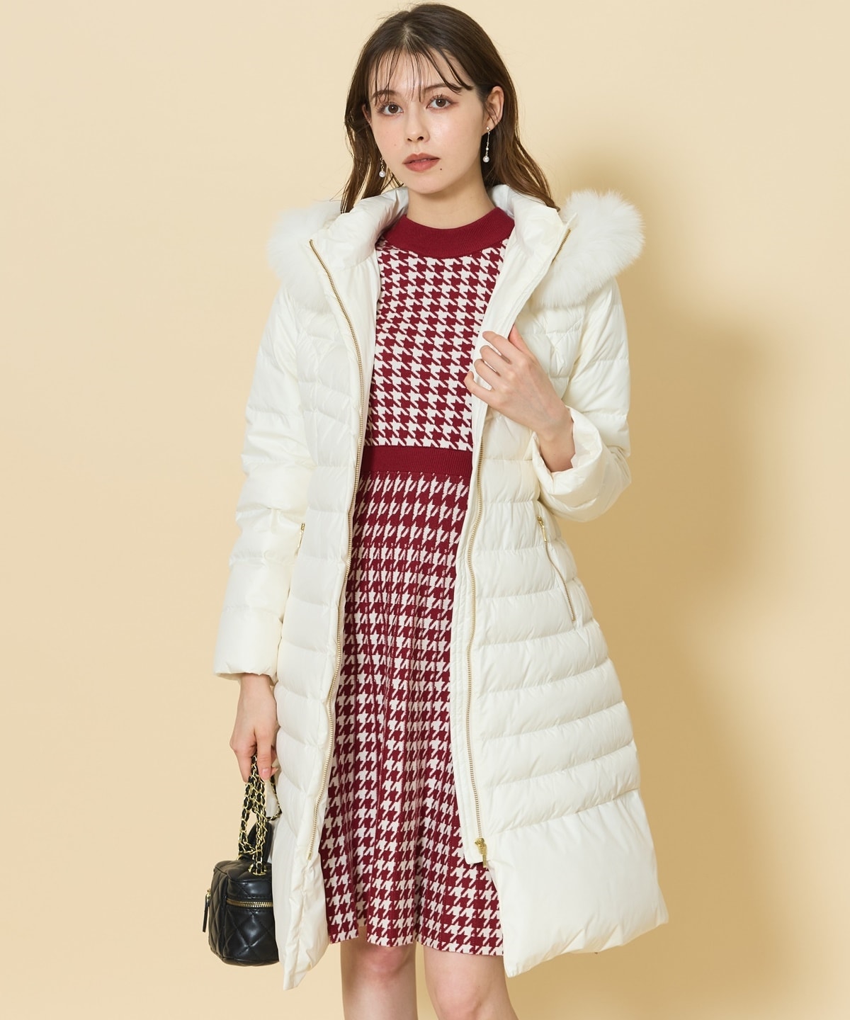 FOXファー付エレガンスロングダウンコート