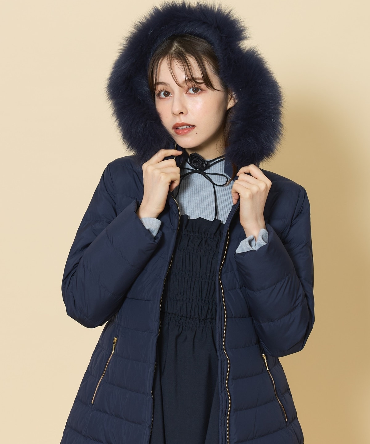 FOXファー付エレガンスロングダウンコート