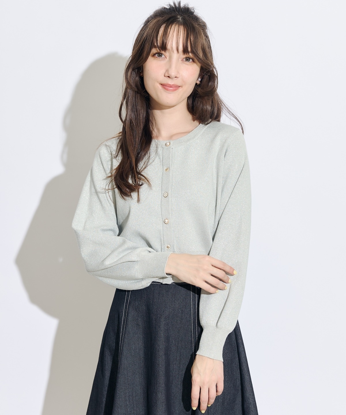 ベーシックマルチボタンラメニットカーディガン