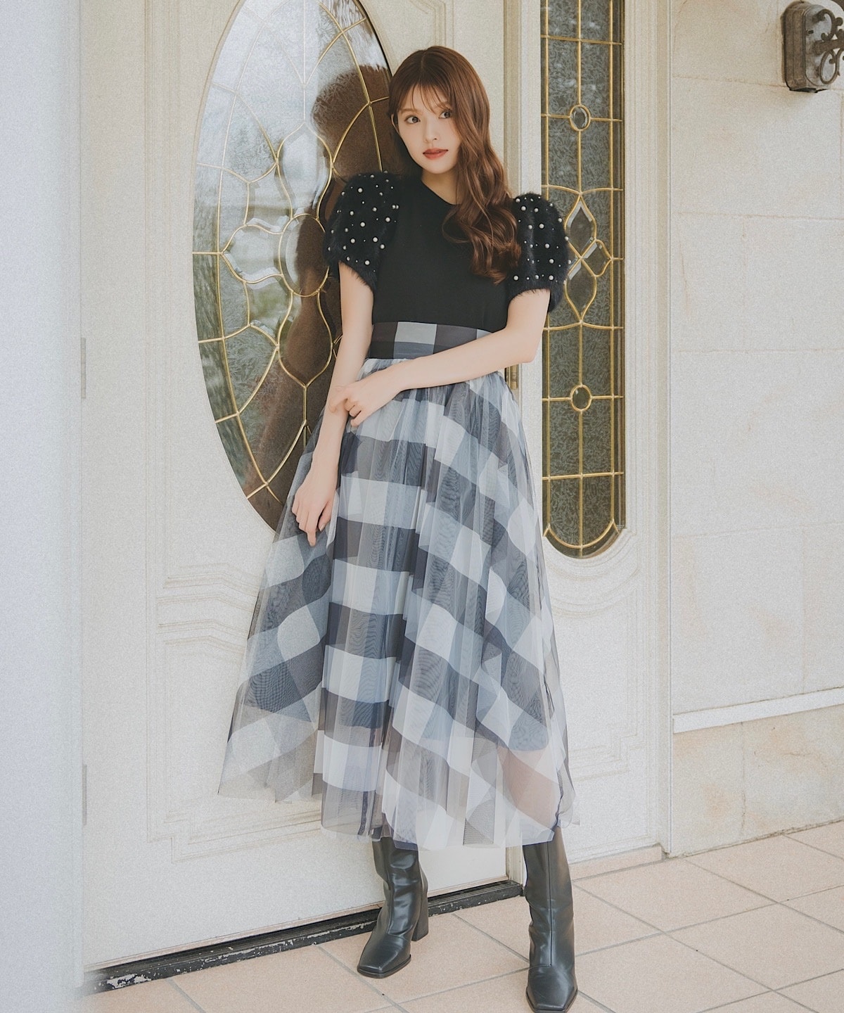 パールフェザースリーブニットプルオーバー