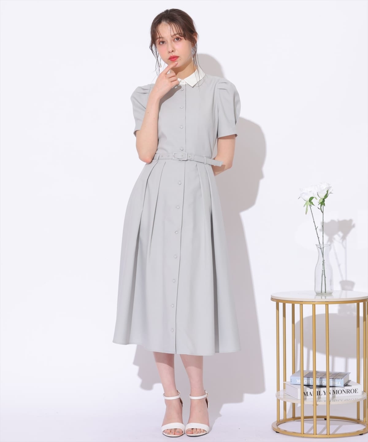 サマーツイードバイカラー衿ハーフスリーブワンピース