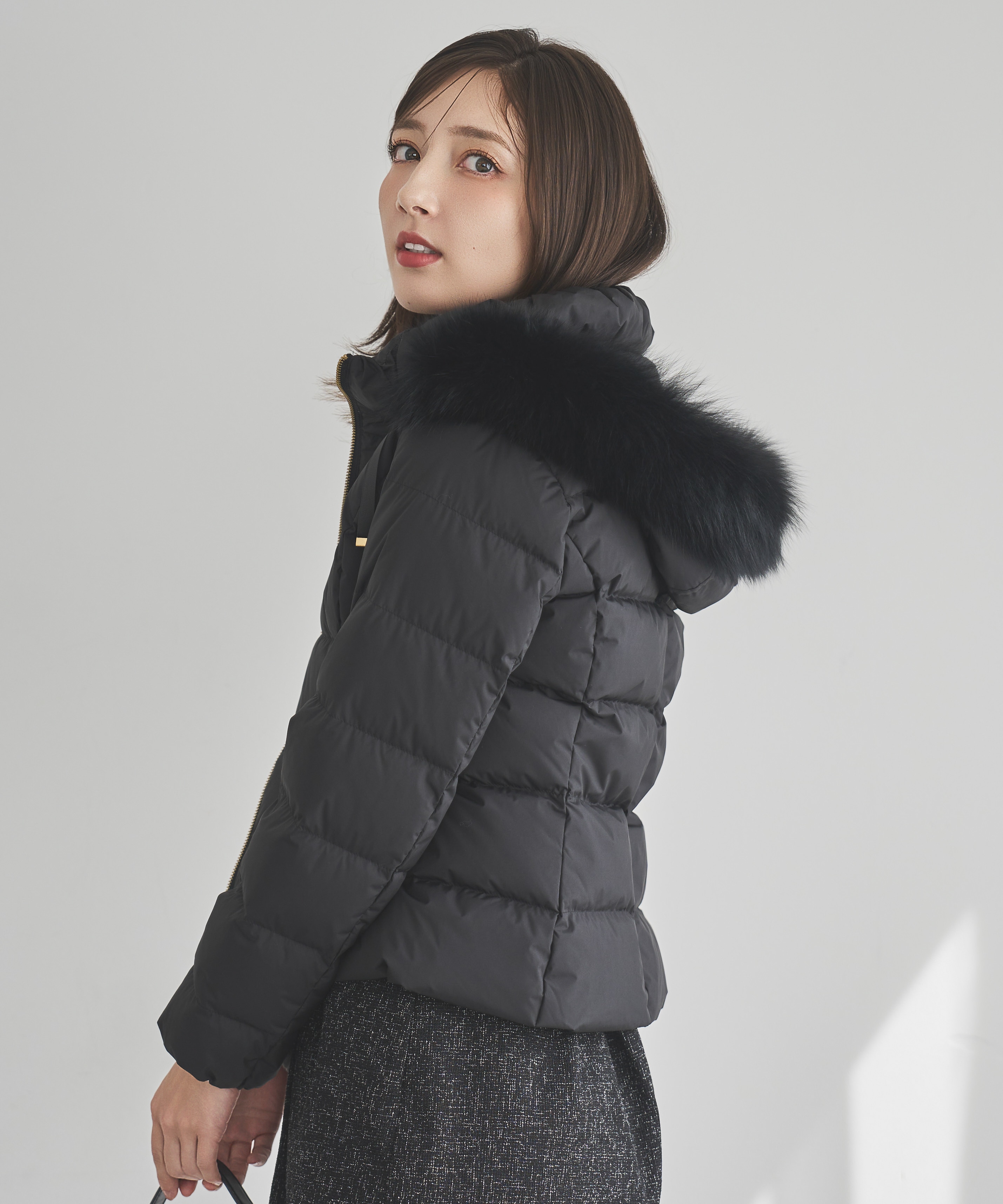 フォックスファー付ショートダウン