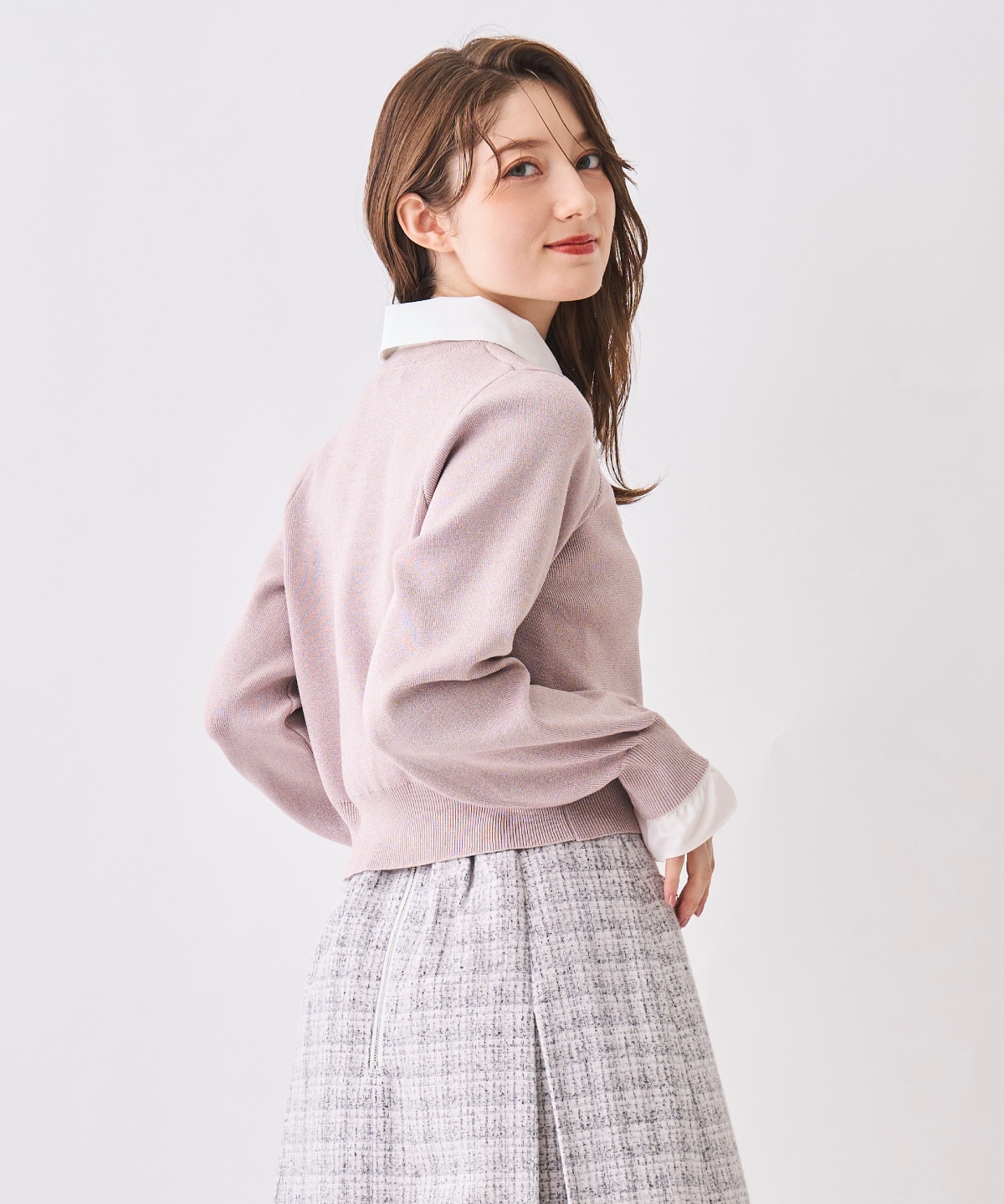 襟付きラメニットカーディガン