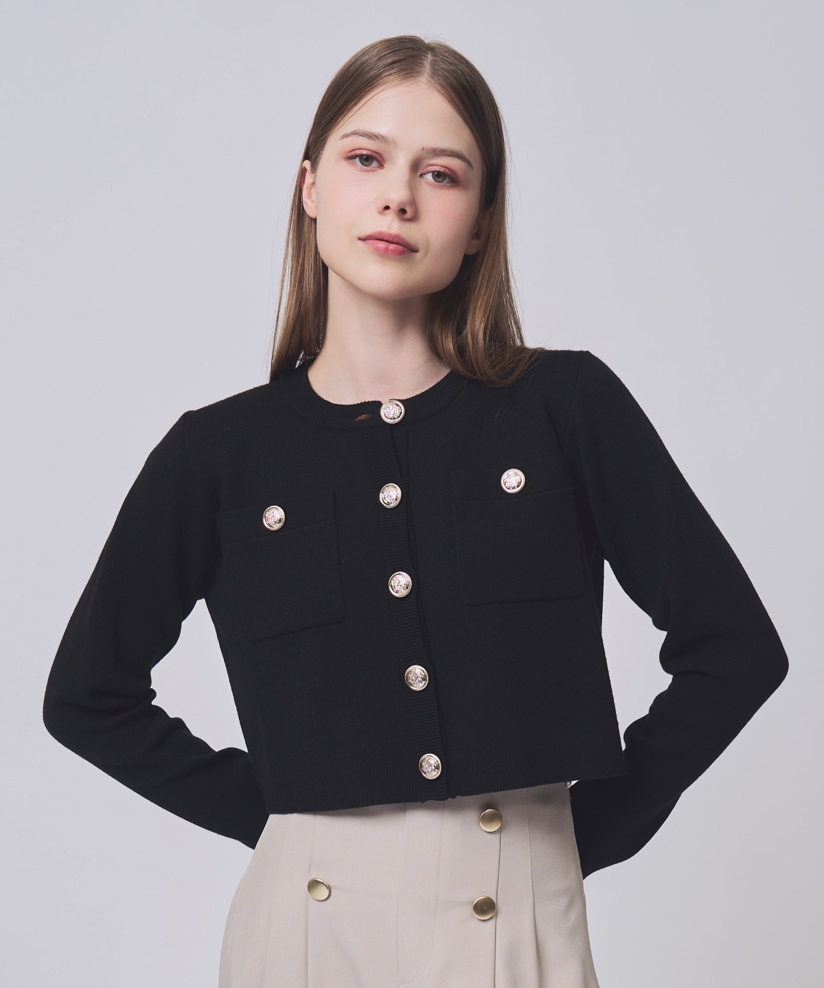 【1/30(Fri)発売開始】金ボタンクルーネックカーディガン