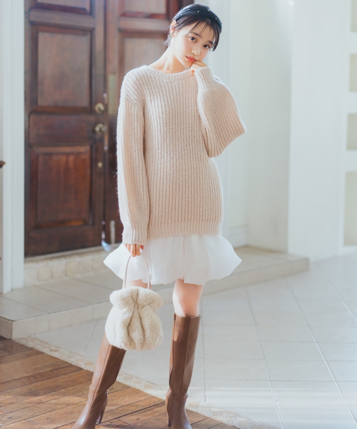 ニットプルオーバー×バルーンスカートセット