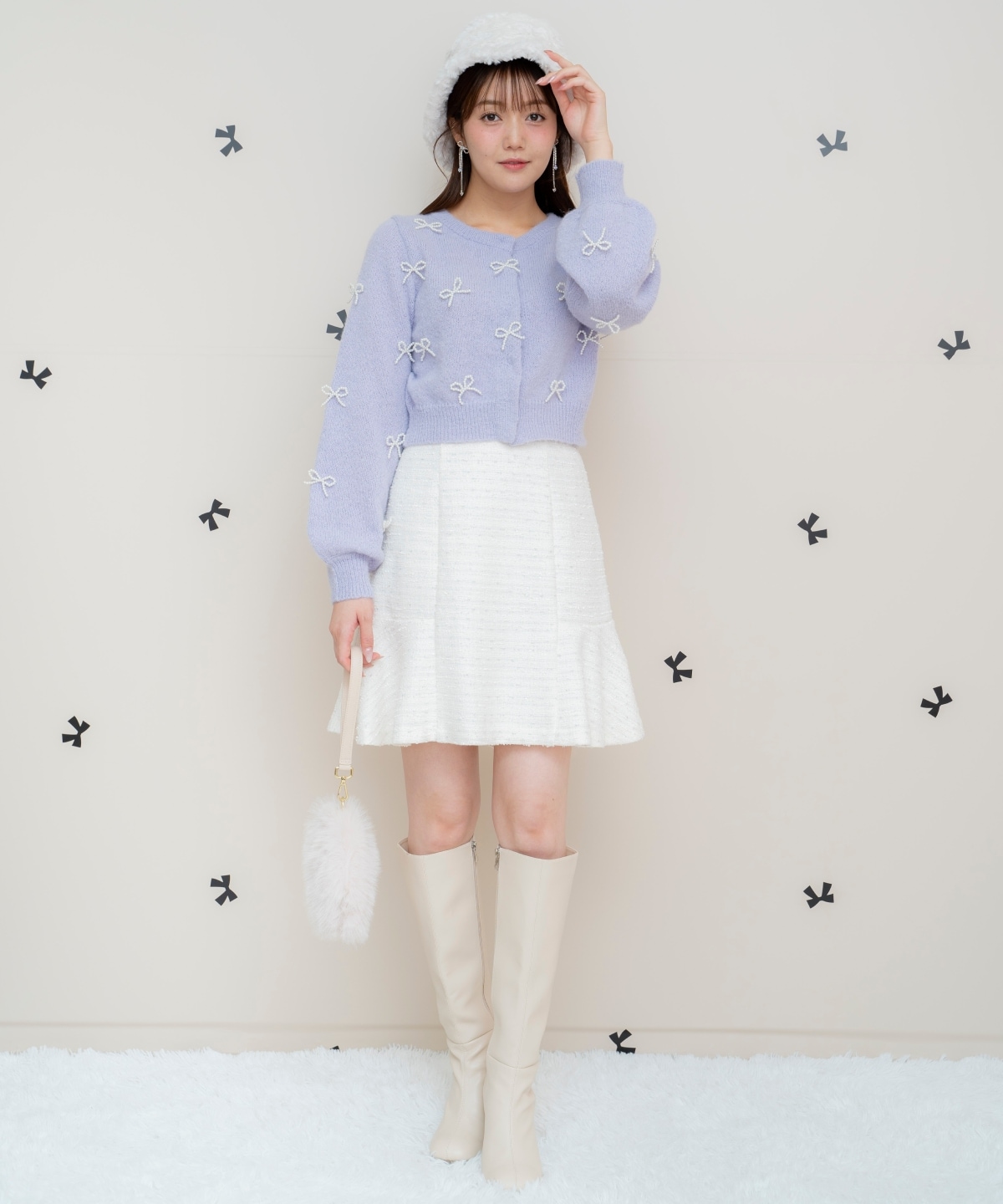 リボンパーツ付きカーディガン