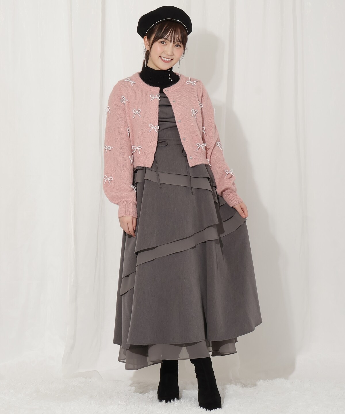 リボンパーツ付きカーディガン