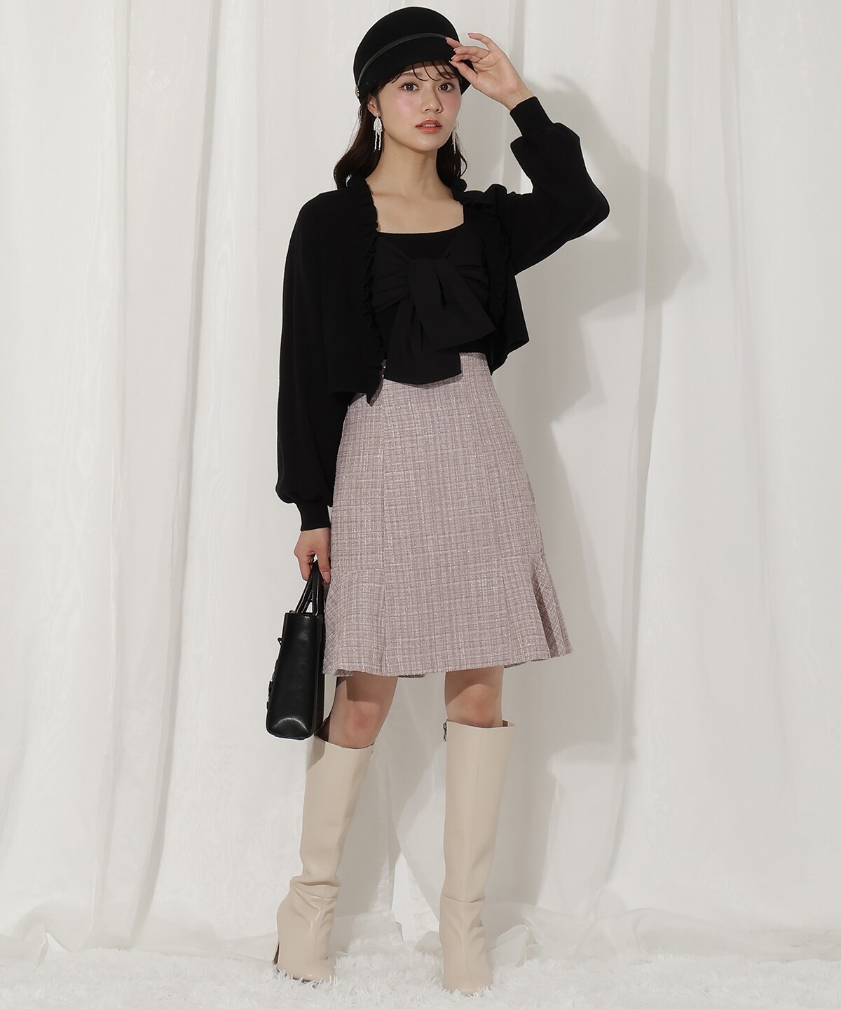 フリルカーディガン×リボンキャミセット