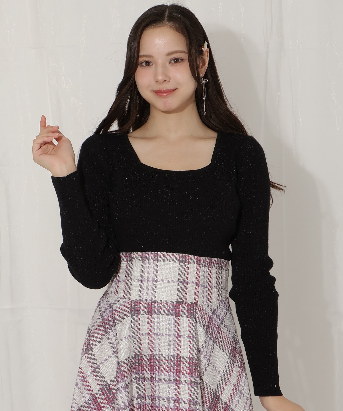 リボンスリーブ2WAYラメニット