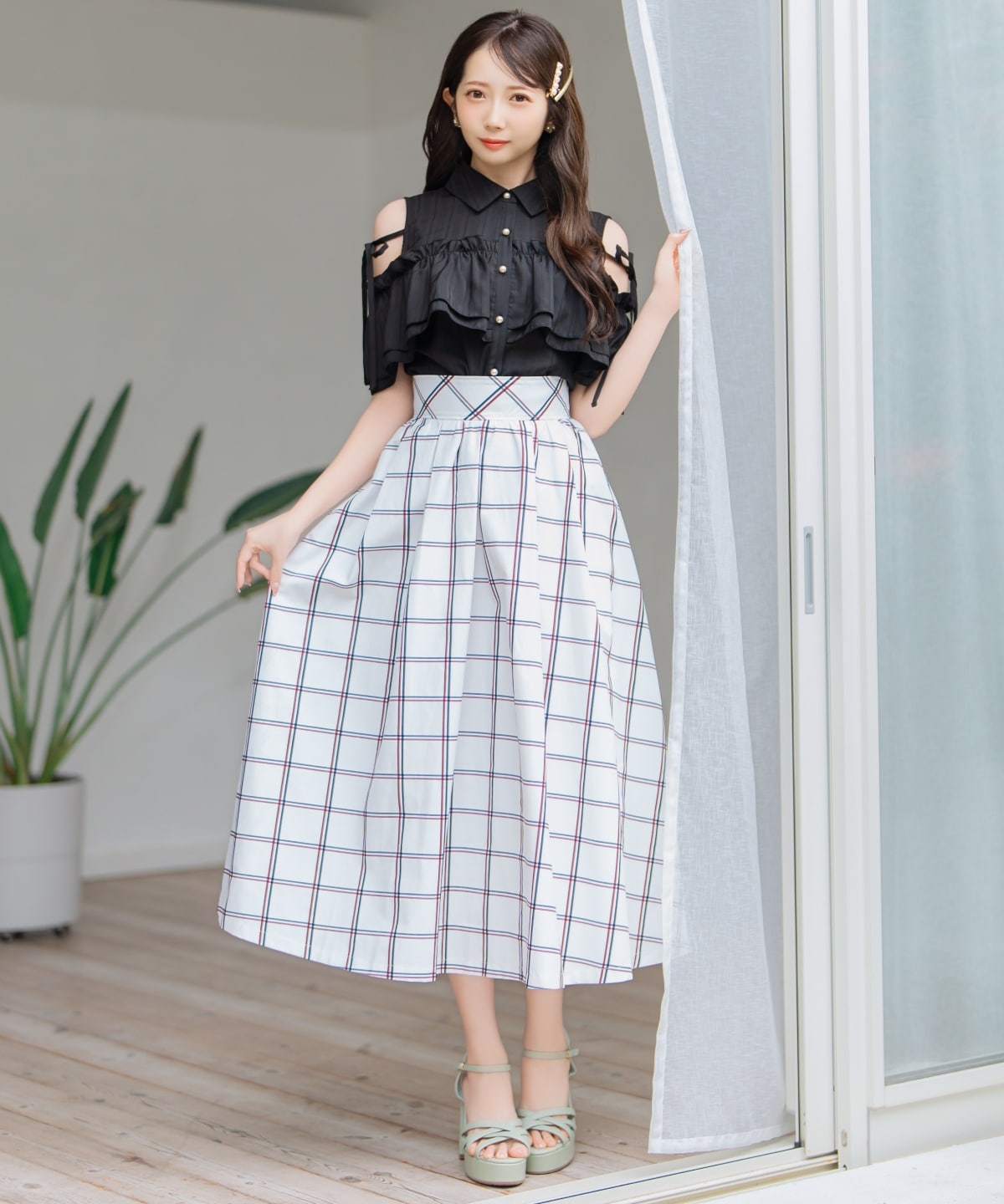 ナローリボンオフショルブラウス