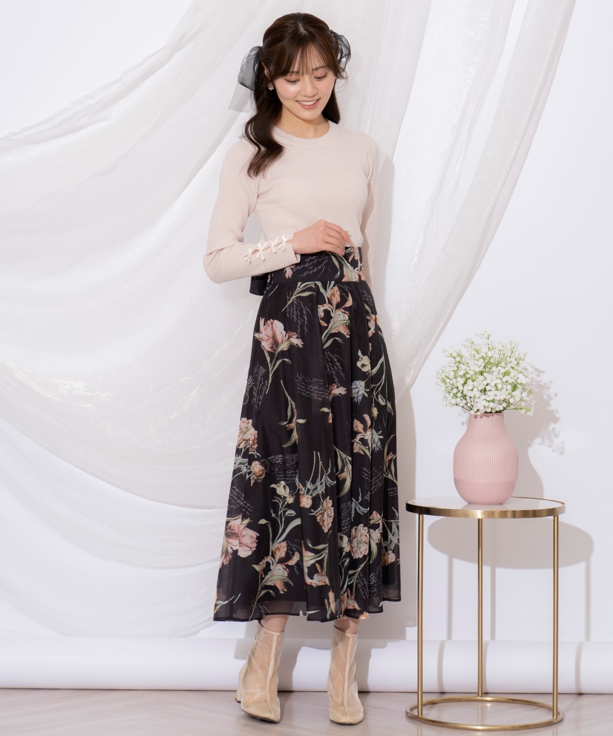 ビッグリボンシアーフラワースカート
