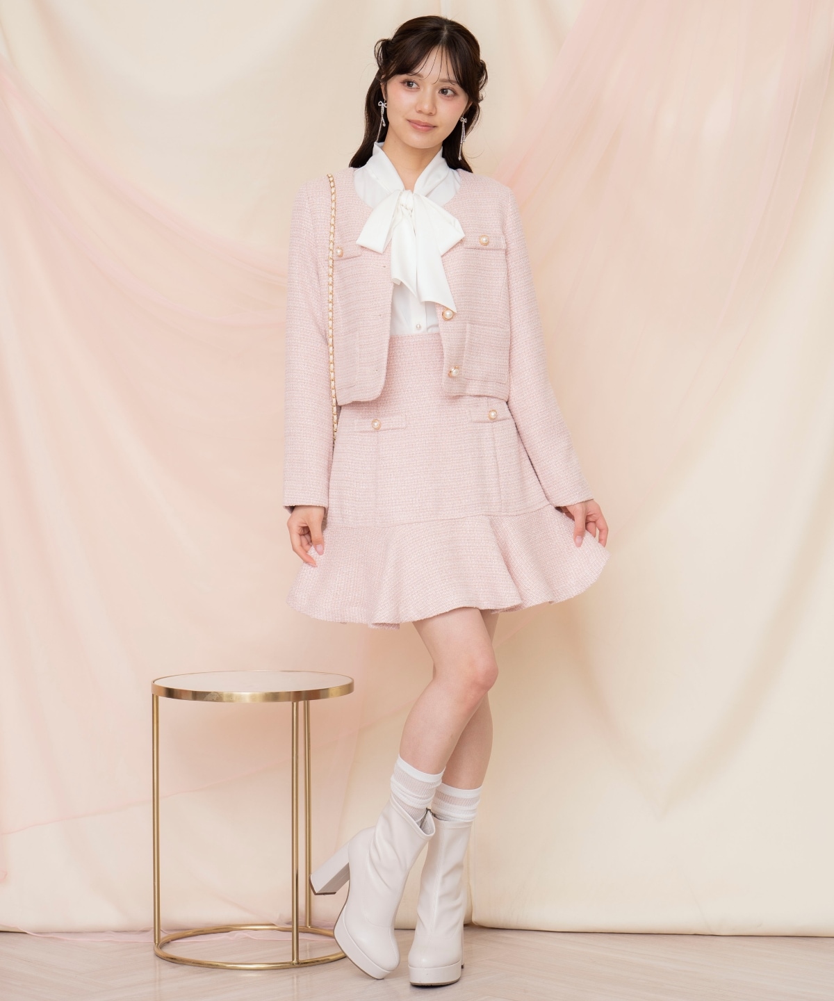 ラメツイードフレアミニスカート