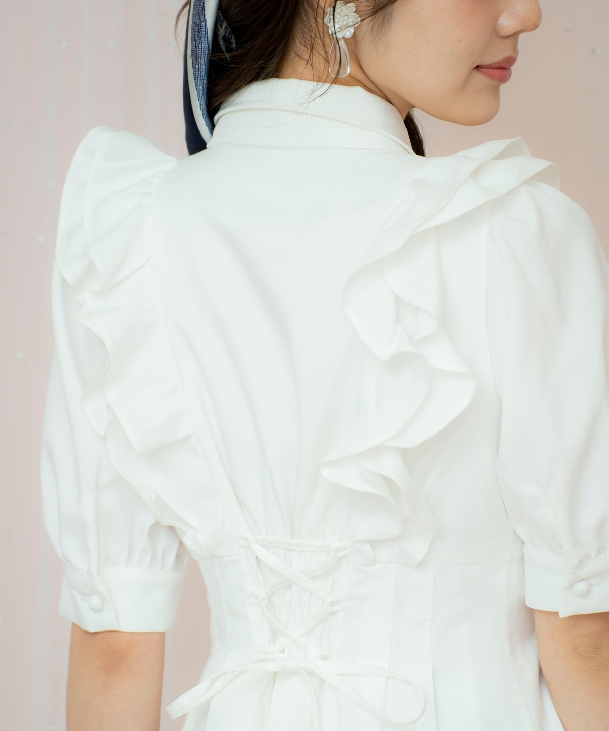 ラッフルリボンタイシャツワンピース