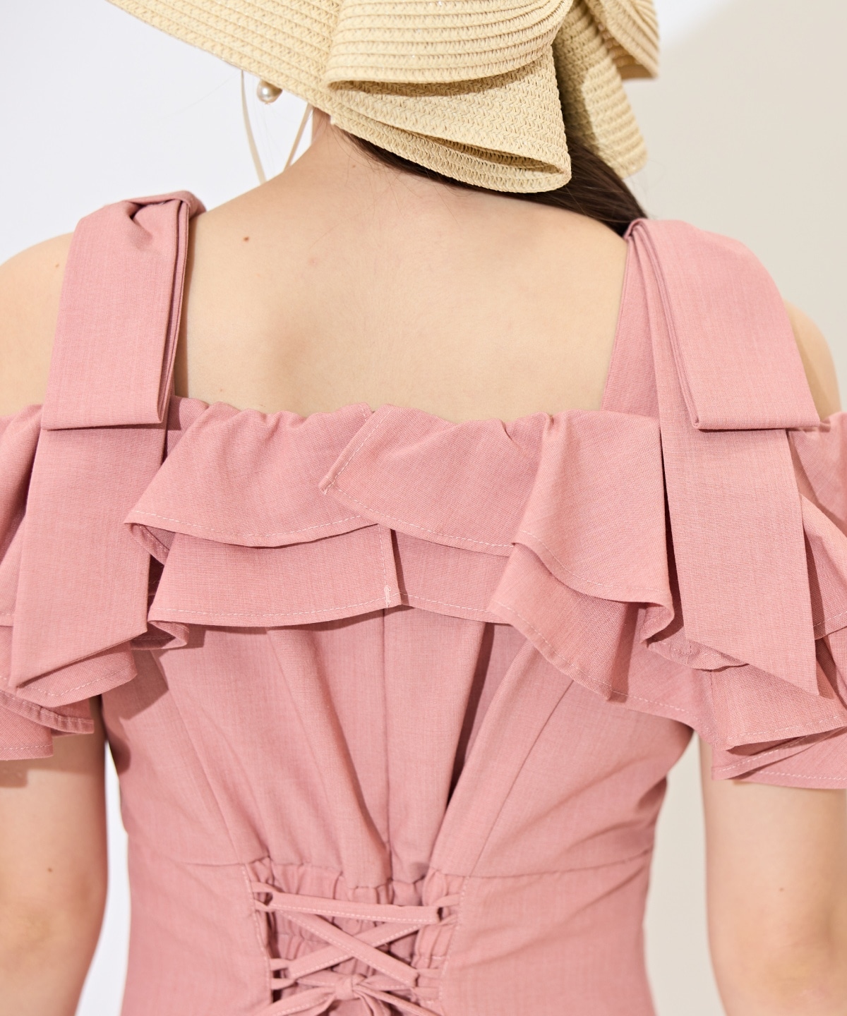 ショルダーリボンラッフルワンピース