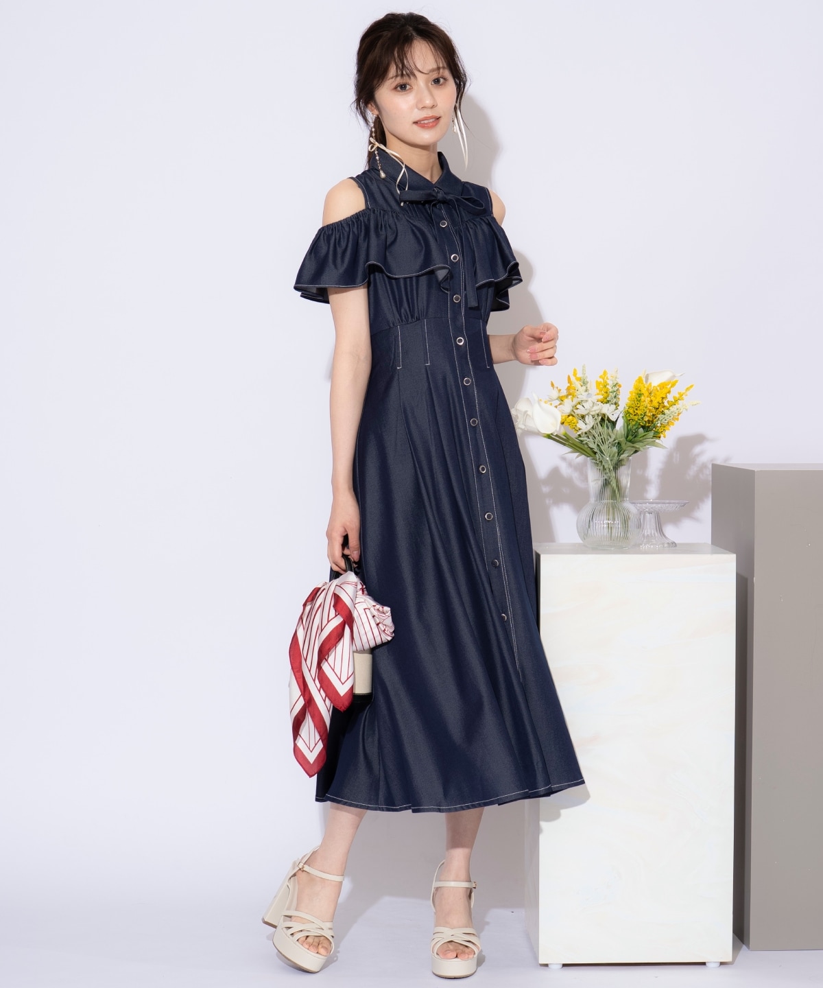 ２WAYスリーブストライプシャツワンピース