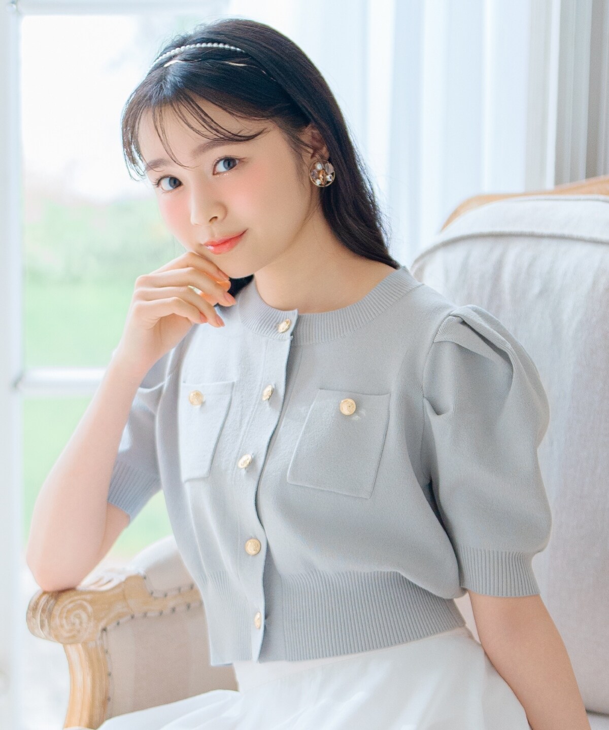 ポケットデザインパフカーディガン