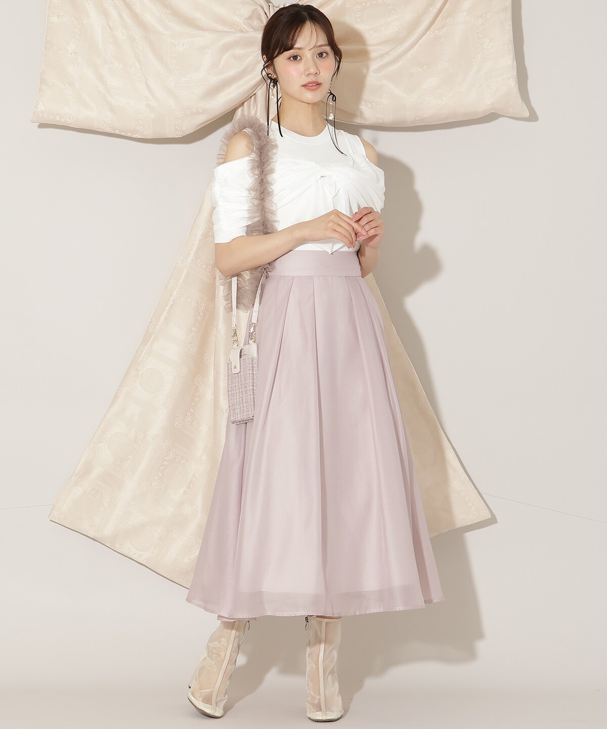オーガンジータックフレアスカート(S ホワイト): WILLSELECTION