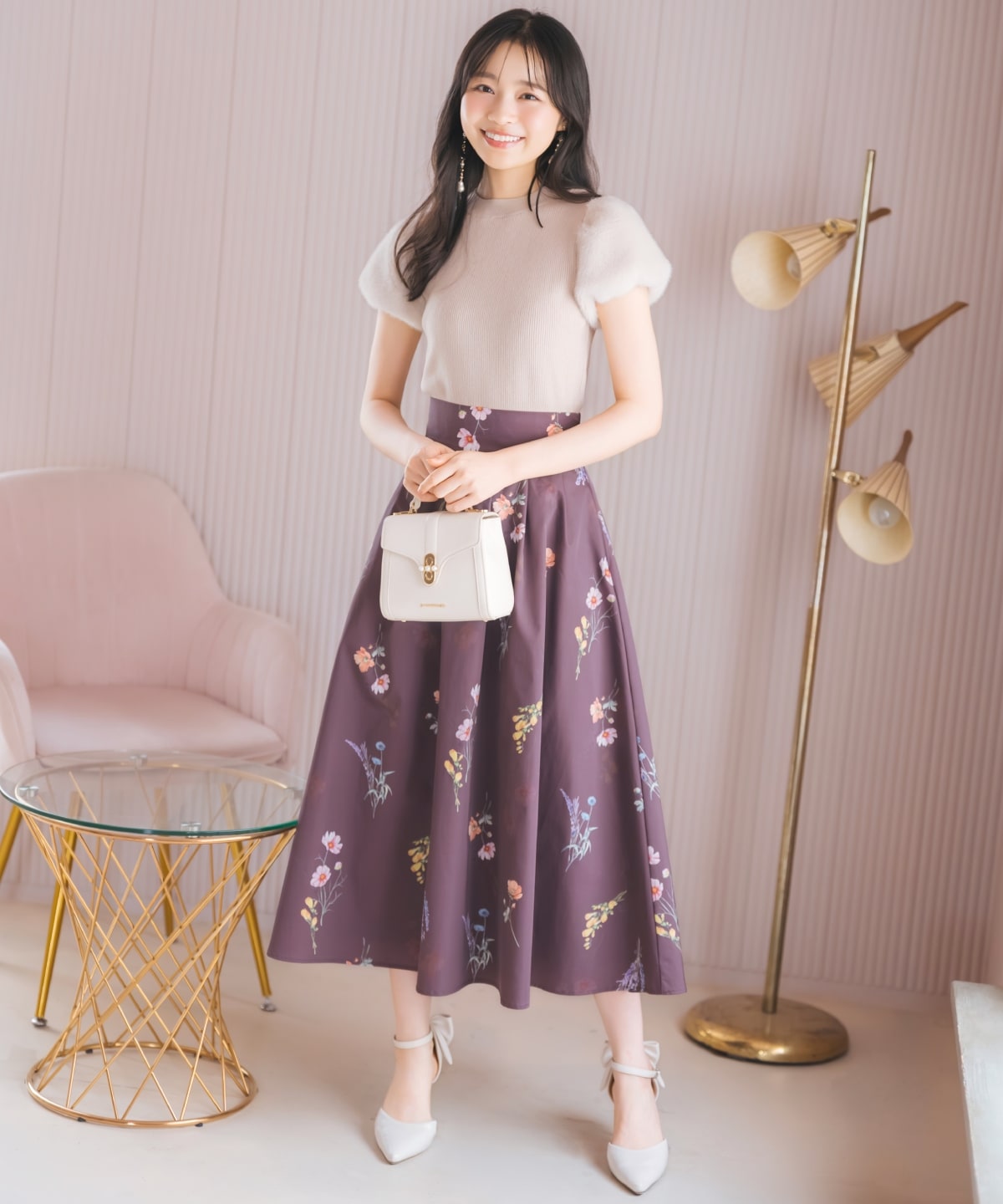 オータムボタニカルフラワータックスカート