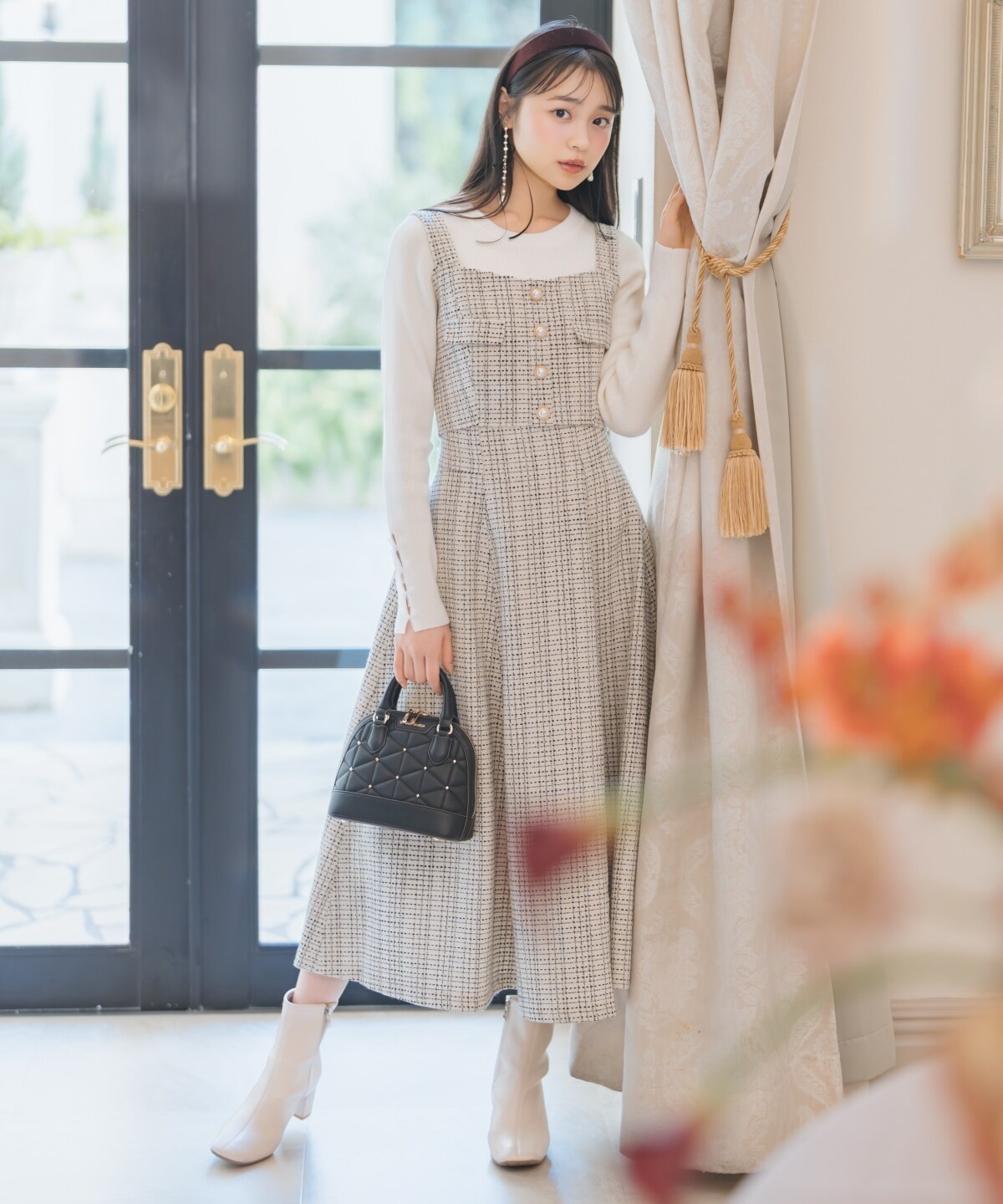 【ツイードセットアップシリーズ】ツイードフレアスカート