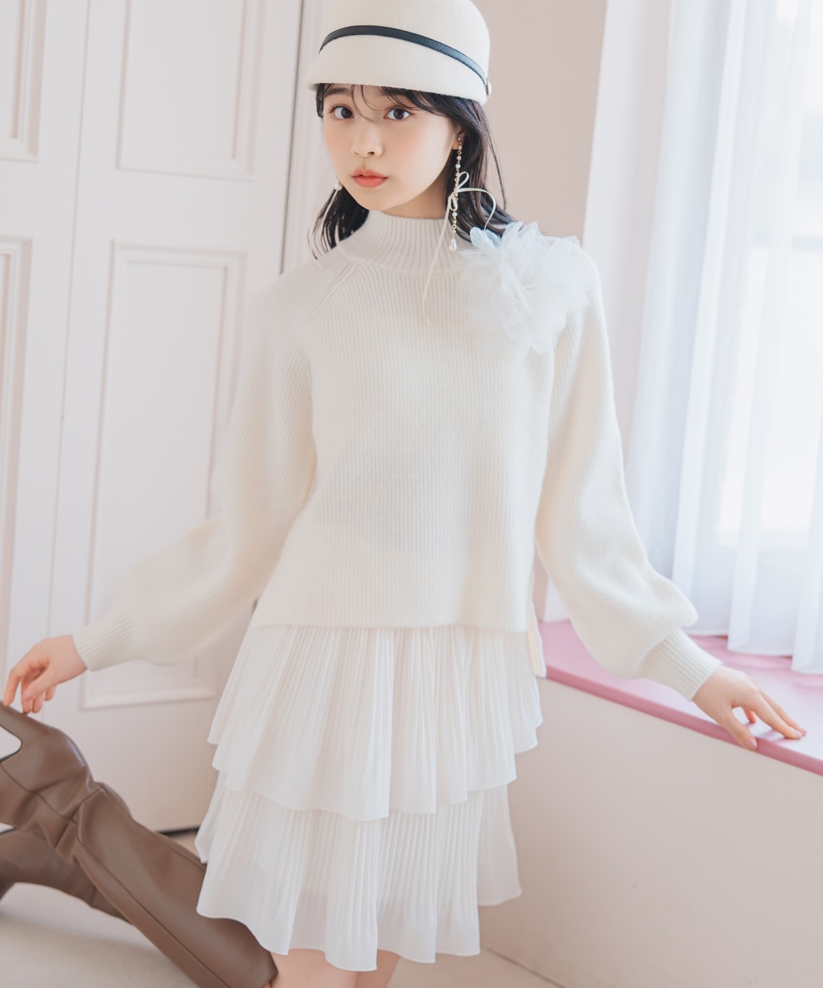 【KNIT PLEATS SET series】プリーツティアートミニスカート