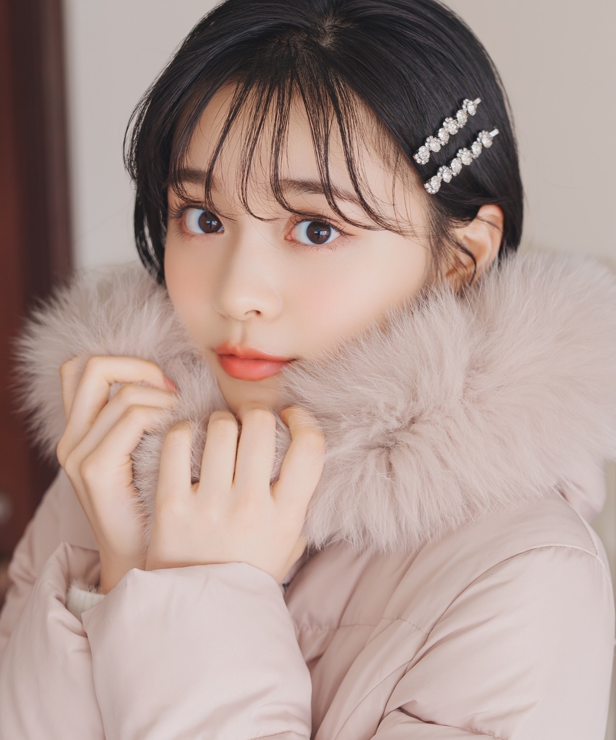 フードファーペプラムショートダウン