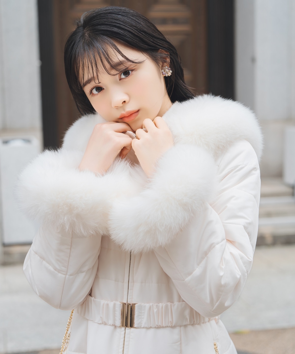 フォックスファーキルティングフレアコート