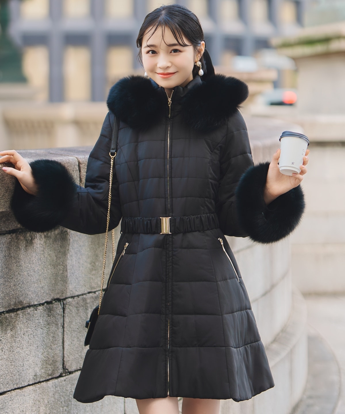 フォックスファーキルティングフレアコート