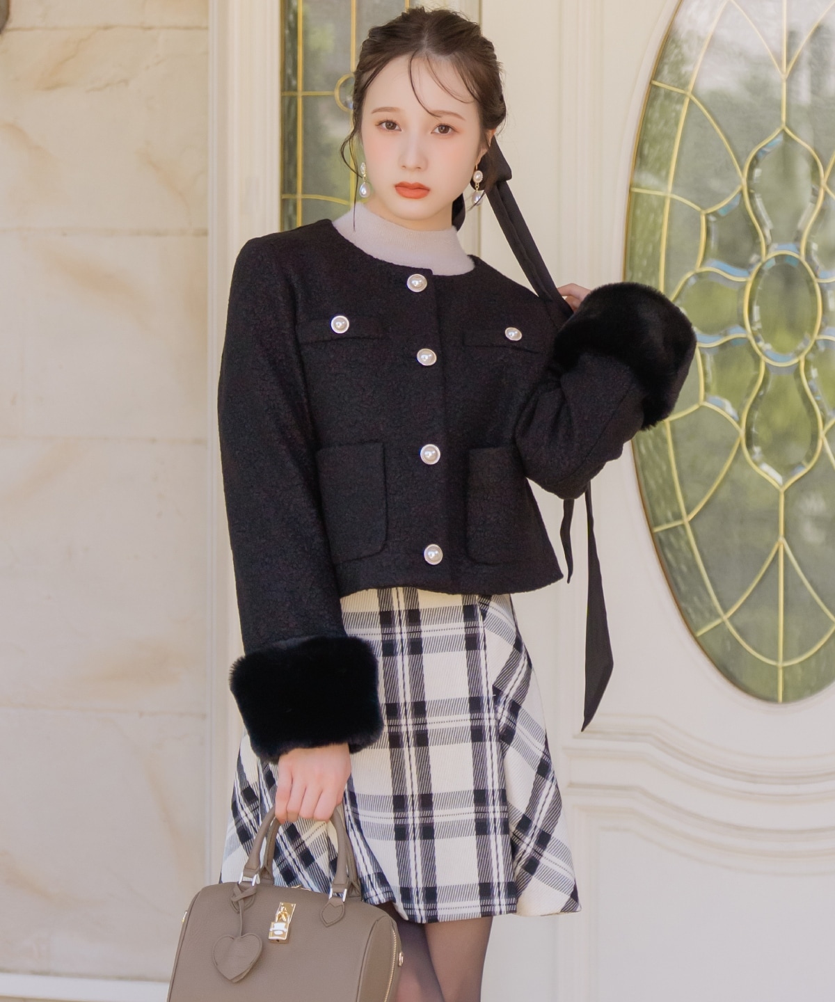 【再入荷予約受付中】ノーカラーブークレショートコート