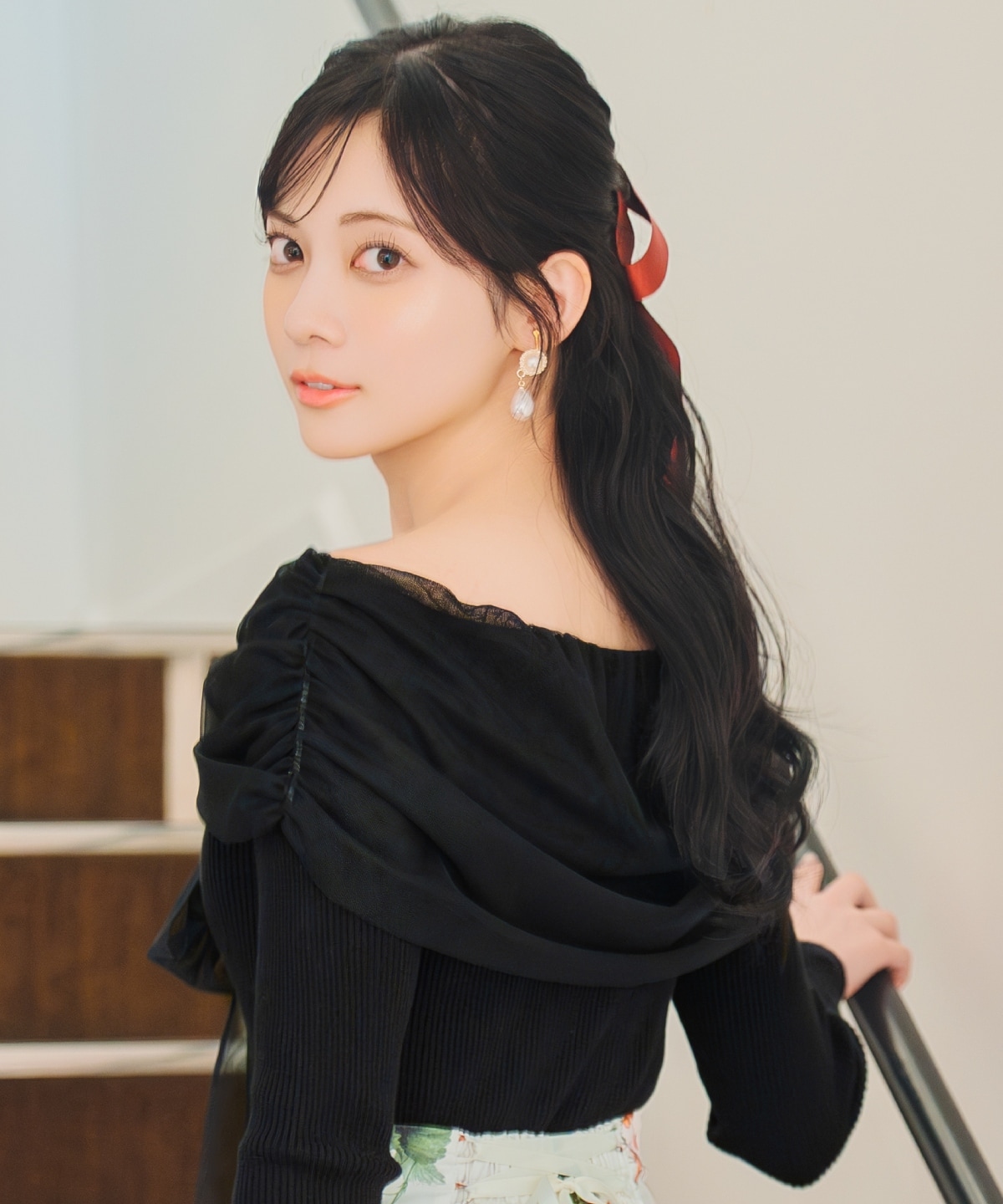 【12/5(fri)10時発売】リボンチュールレイヤードリブニット