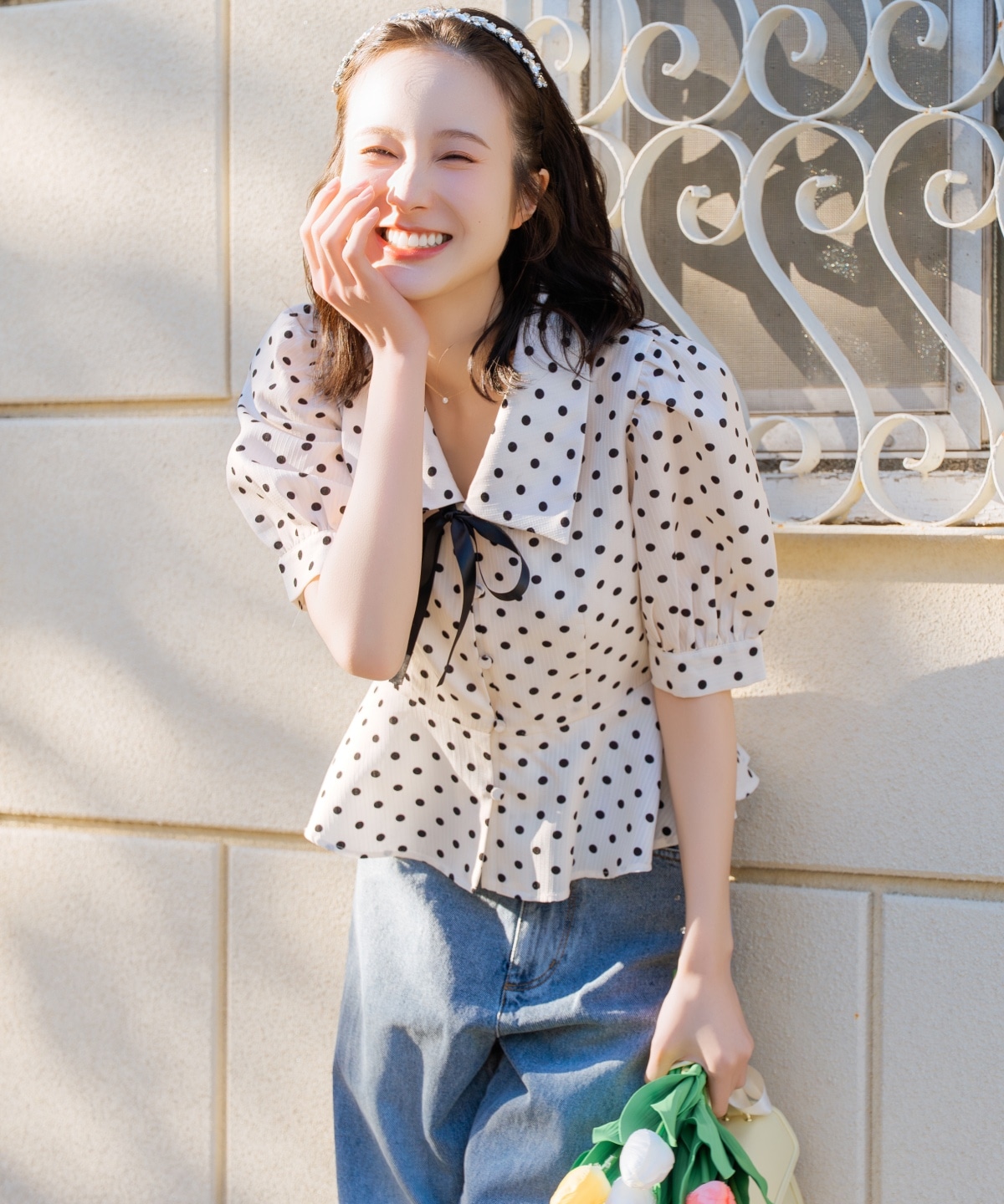 【再入荷予約受付中】パフスリーブドットブラウス