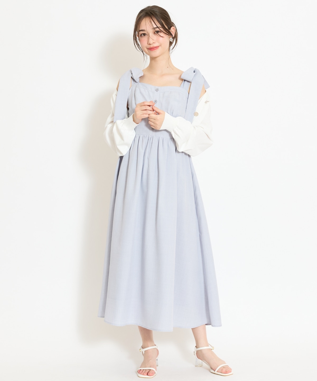 【4/24(fri)10時予約開始】リボンショルダーギャザーワンピース