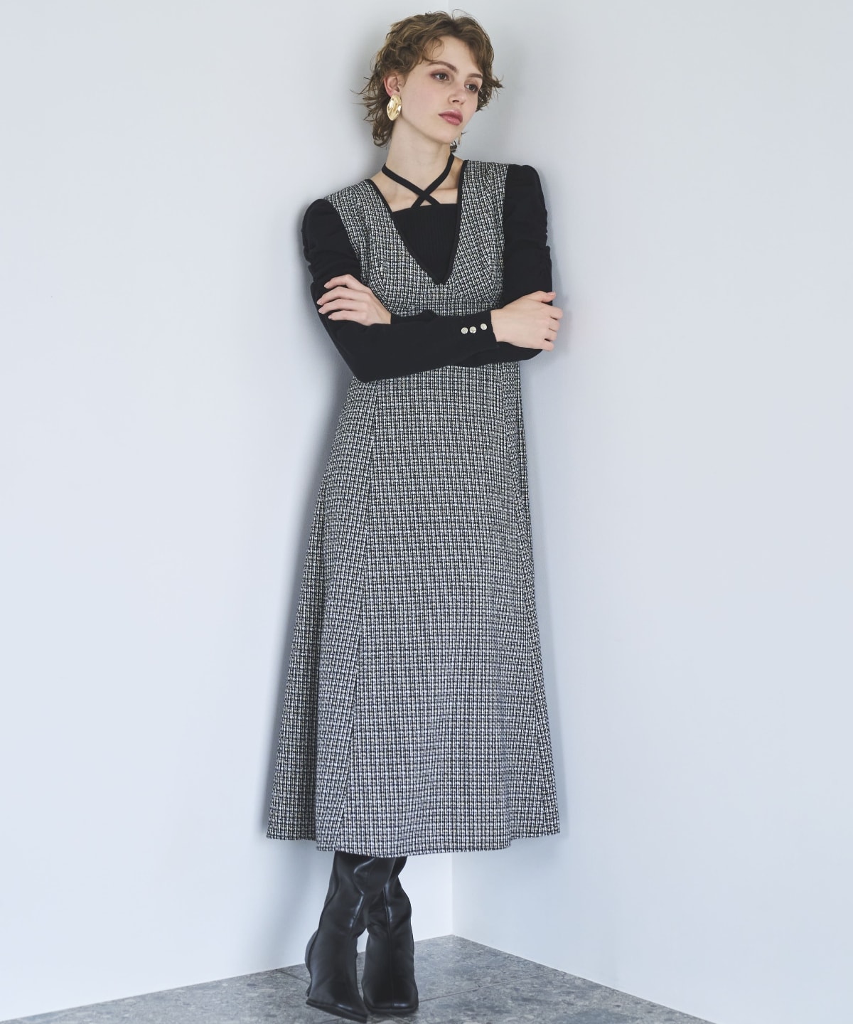 ラメツイードVネックジャンスカ