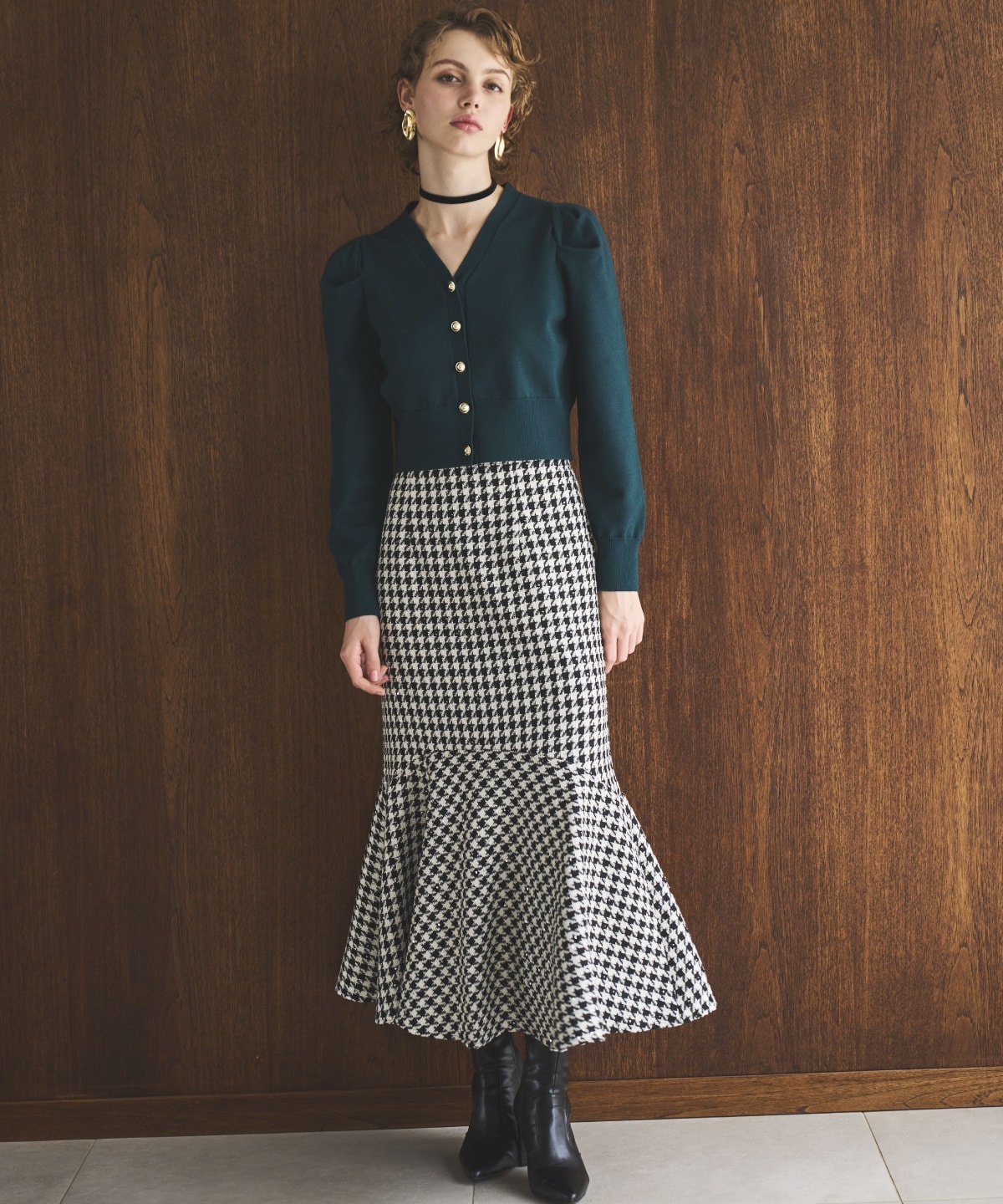 袖ギャザーVネックカーデプルオーバー