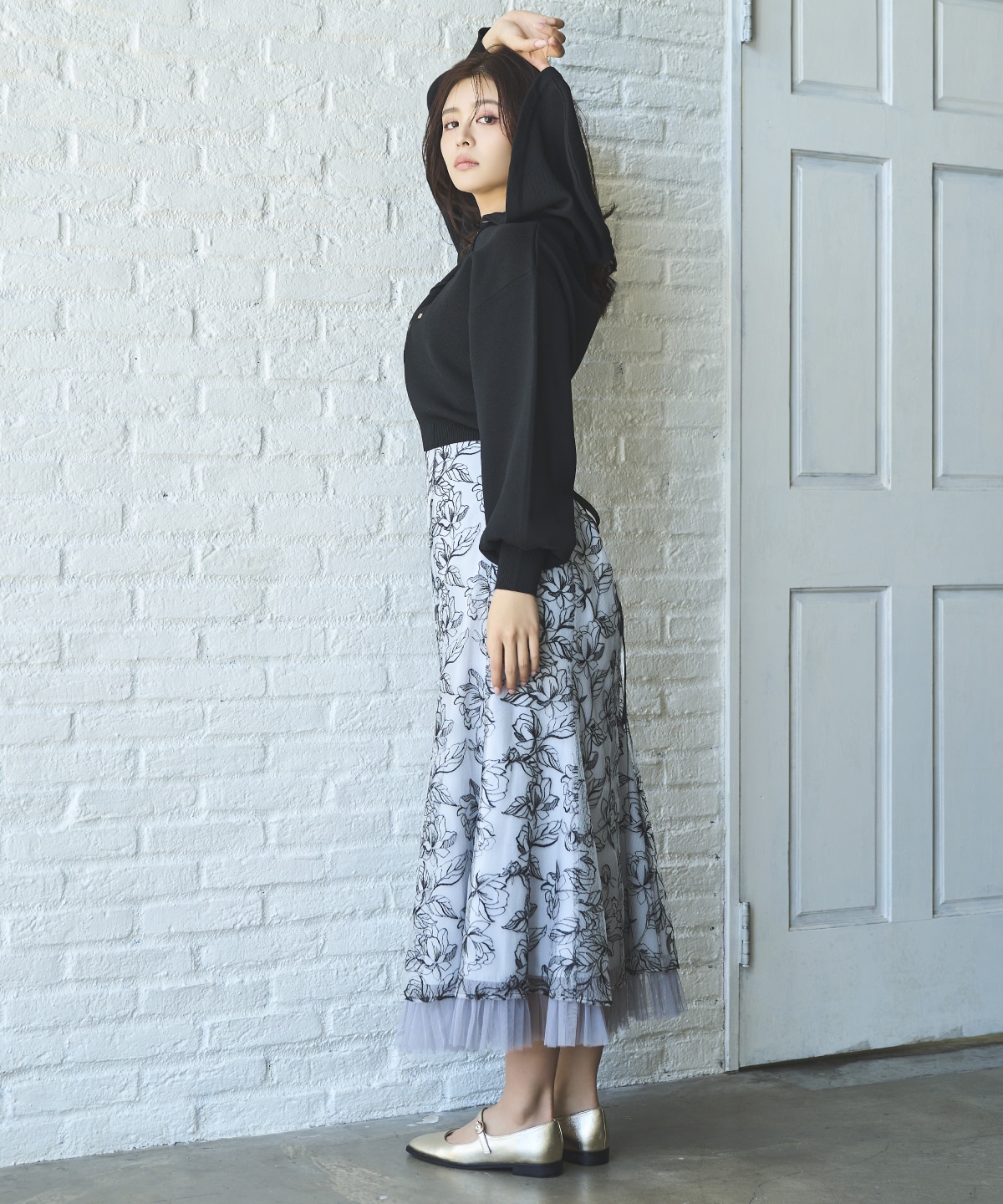 チュールヘムフローラルスカート